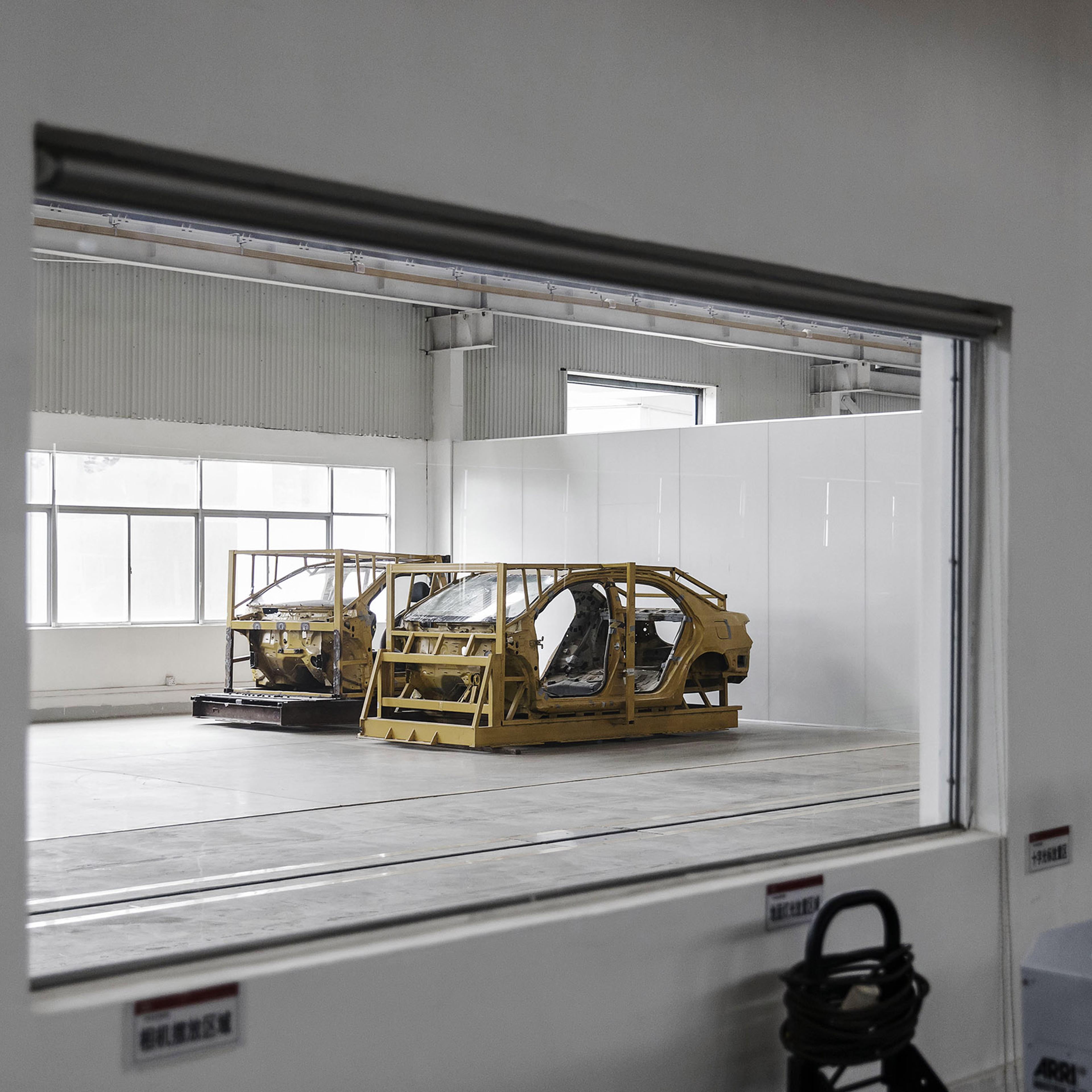 Vehicle frames await testing in leading carmaker BYD’s lab in Shenzhen, China