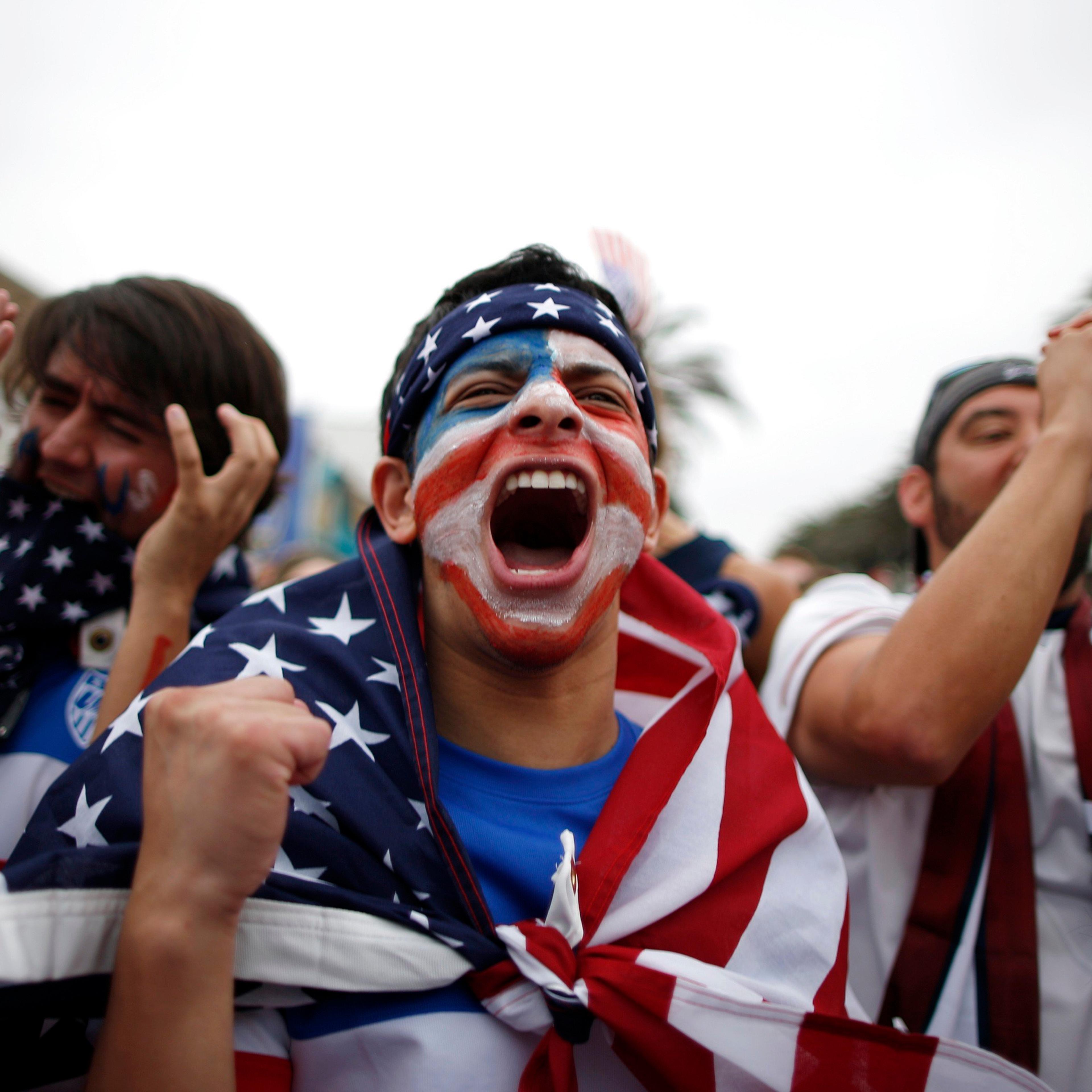 Team U.S.A. fan Gerson Sanchez, 27, during the 2014 World Cup Group G soccer match between Germany and the U.S. at a viewing party in Hermosa Beach, Calif., on June 26, 2014.