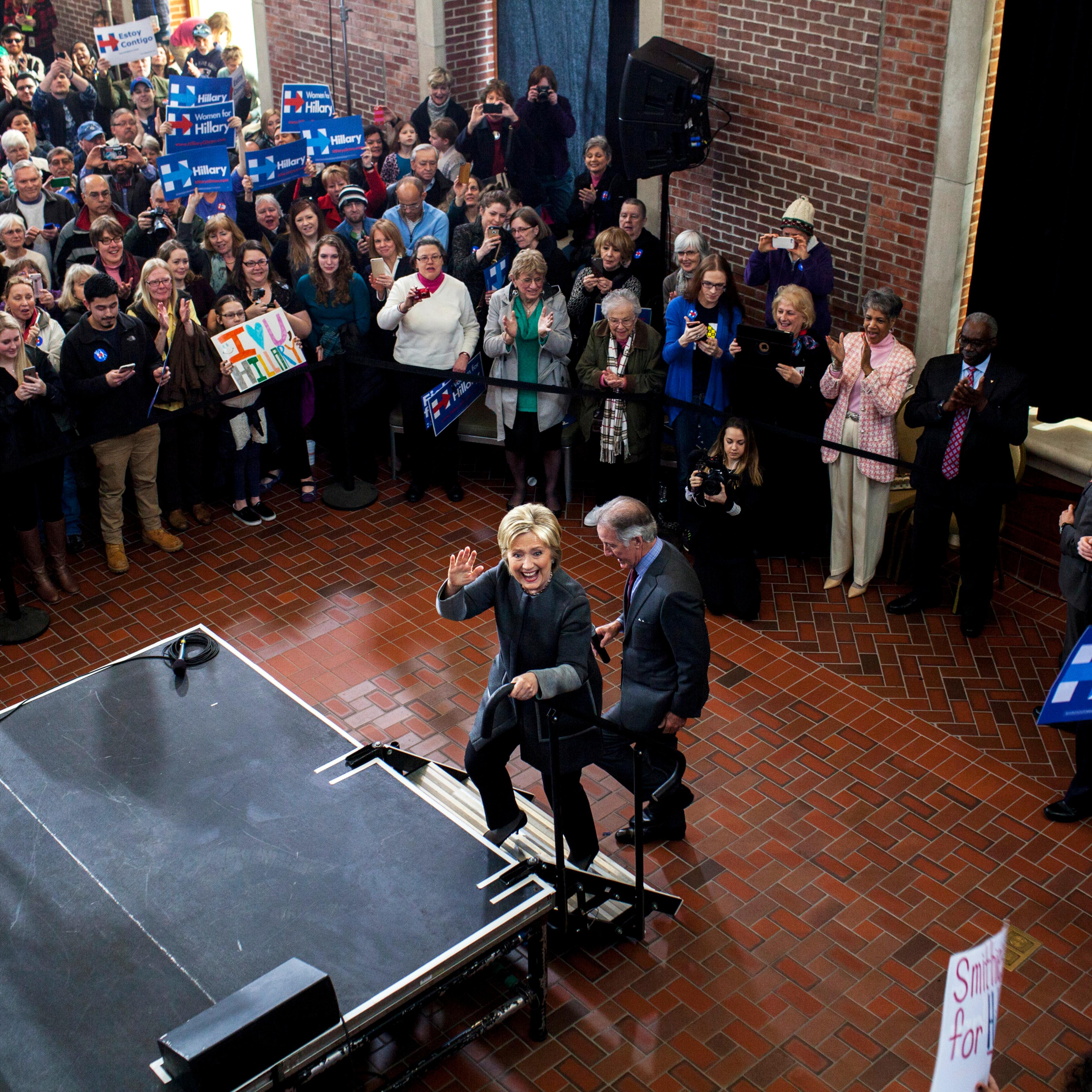 Democratic presidential candidate, former Secretary of State Hillary Clinton campaigns on Monday, Feb. 29, 2016 at the Lyman and Merrie Wood Museum of Springfield History in Springfield, Mass.