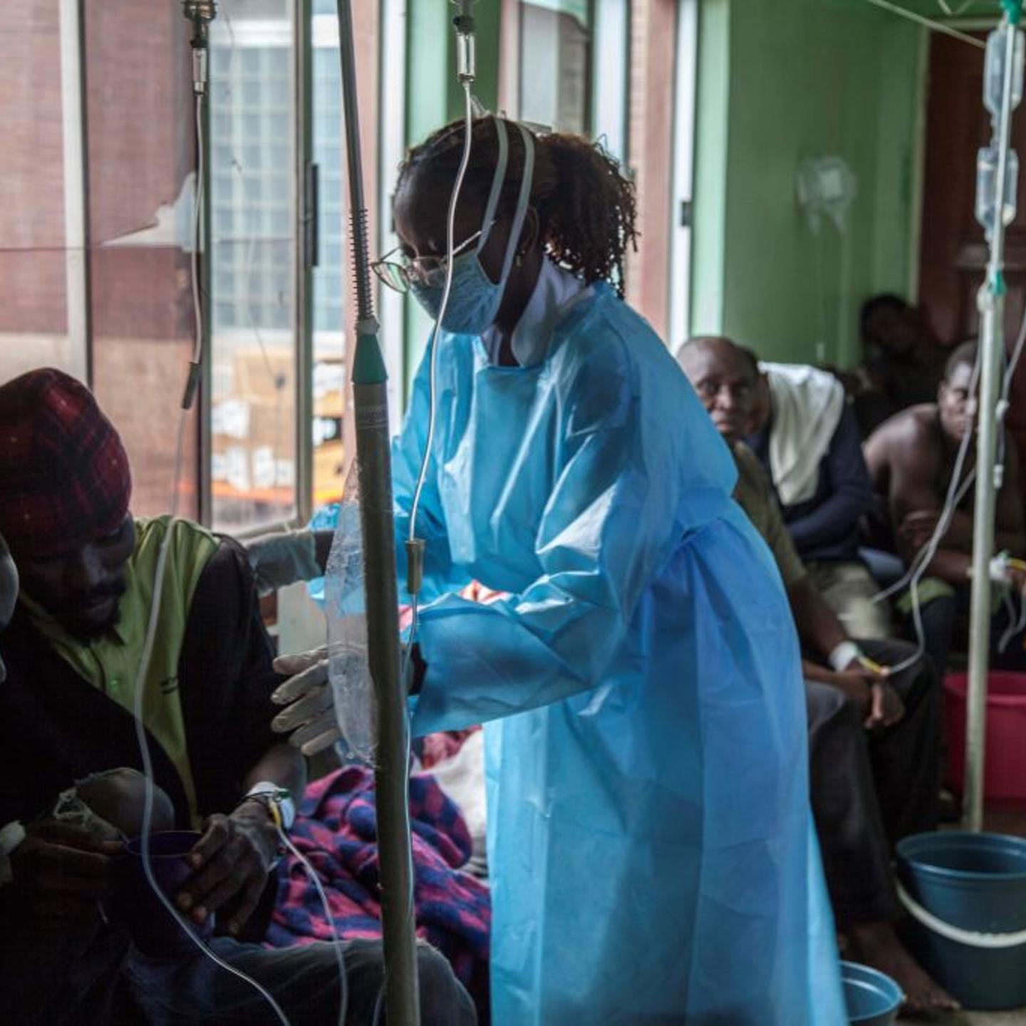 A health worker takes care of patients at a cholera treatment center of a hospital in Lusaka, Zambia, Jan. 5, 2024.