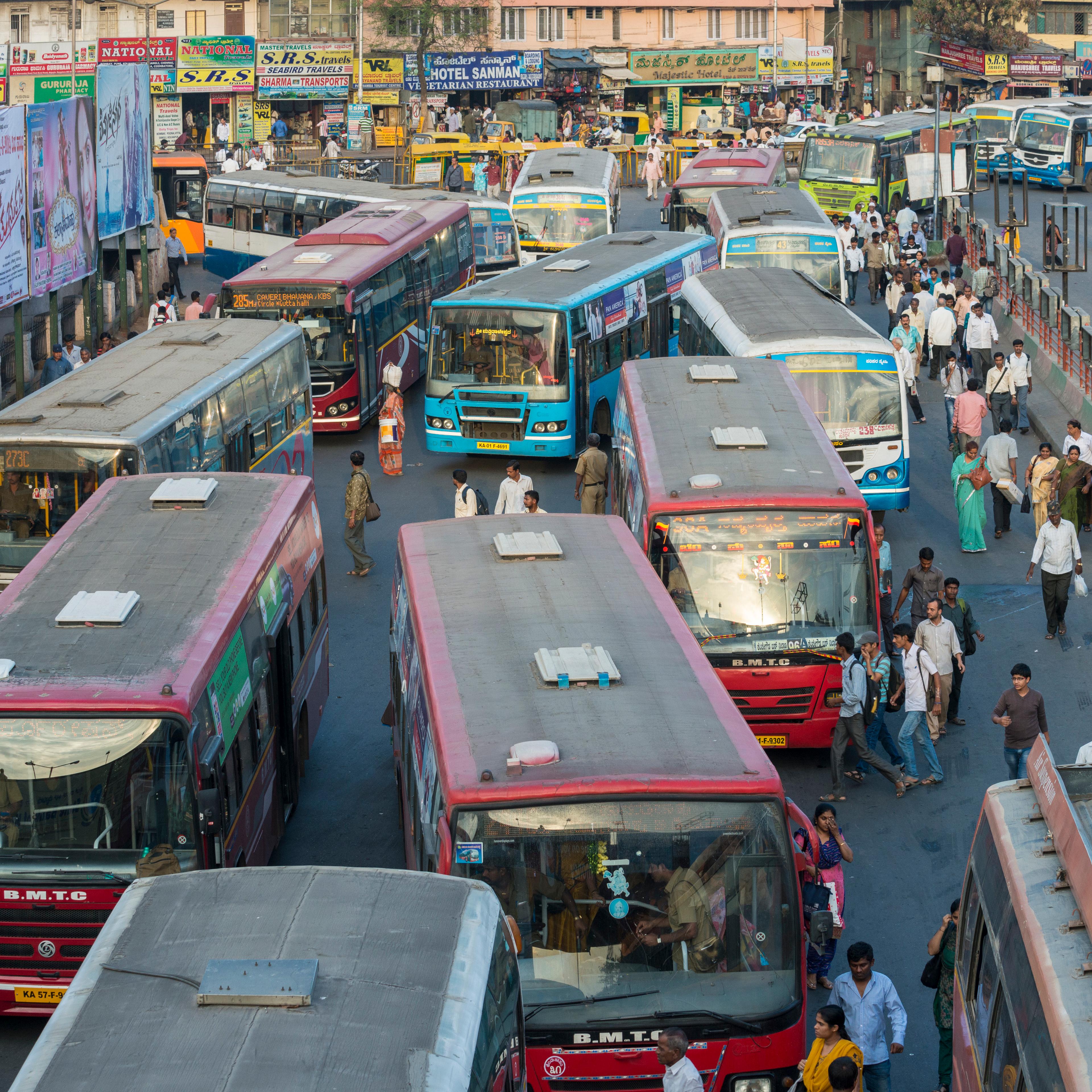 Chaotic bus traffic at Kempegowda Bus Station, more commonly