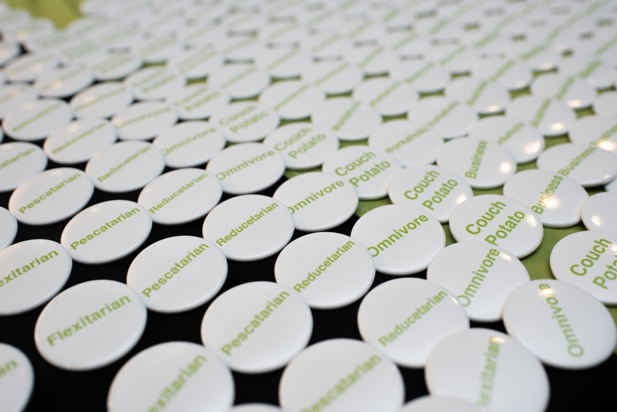 Buttons at the recent Reducetarian Summit in San Francisco.
