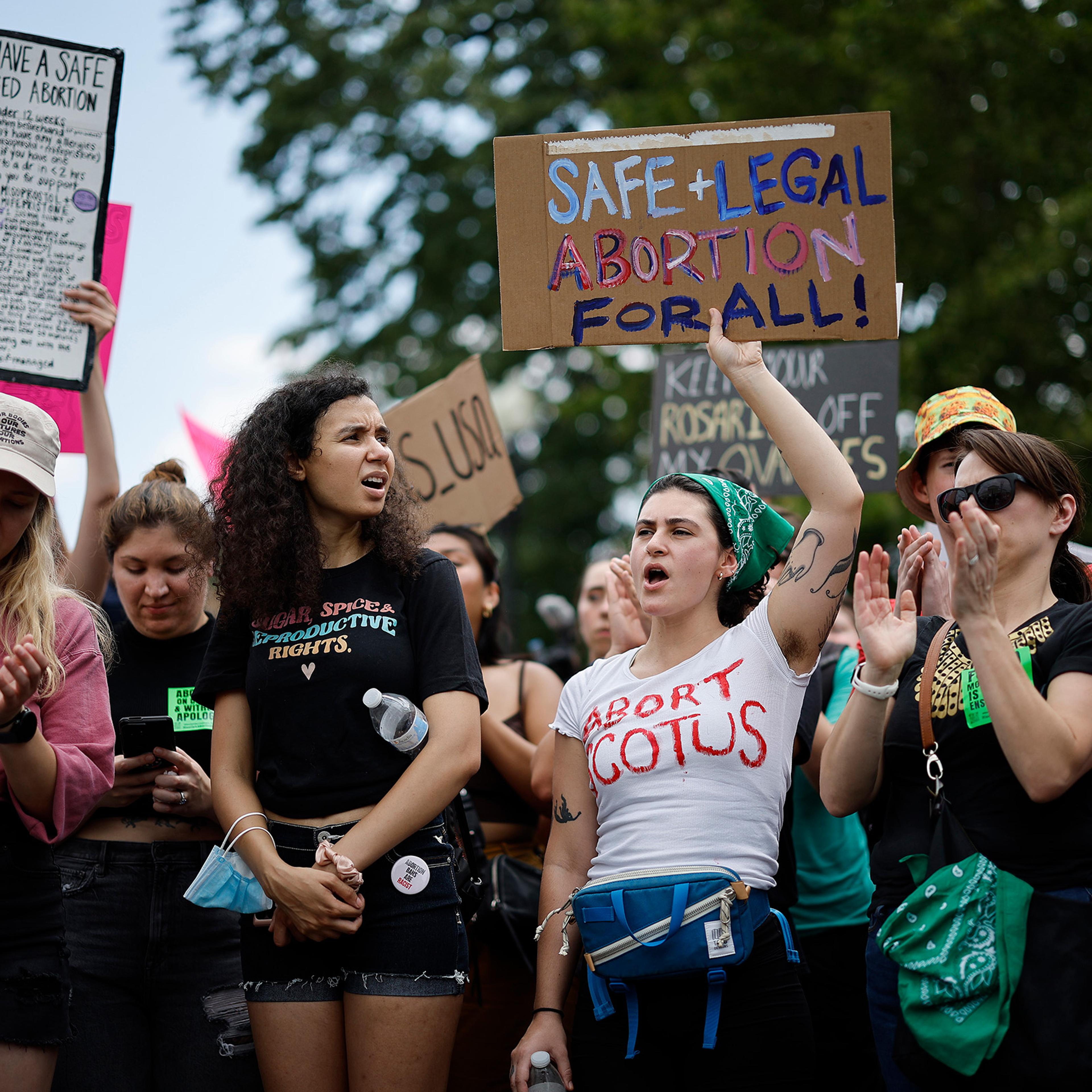 Thousands of abortion-rights activists gather in front of the U.S. Supreme Court in Washington, D.C., after the Court announced a ruling in the Dobbs v Jackson Women's Health Organization case on June 24, 2022.