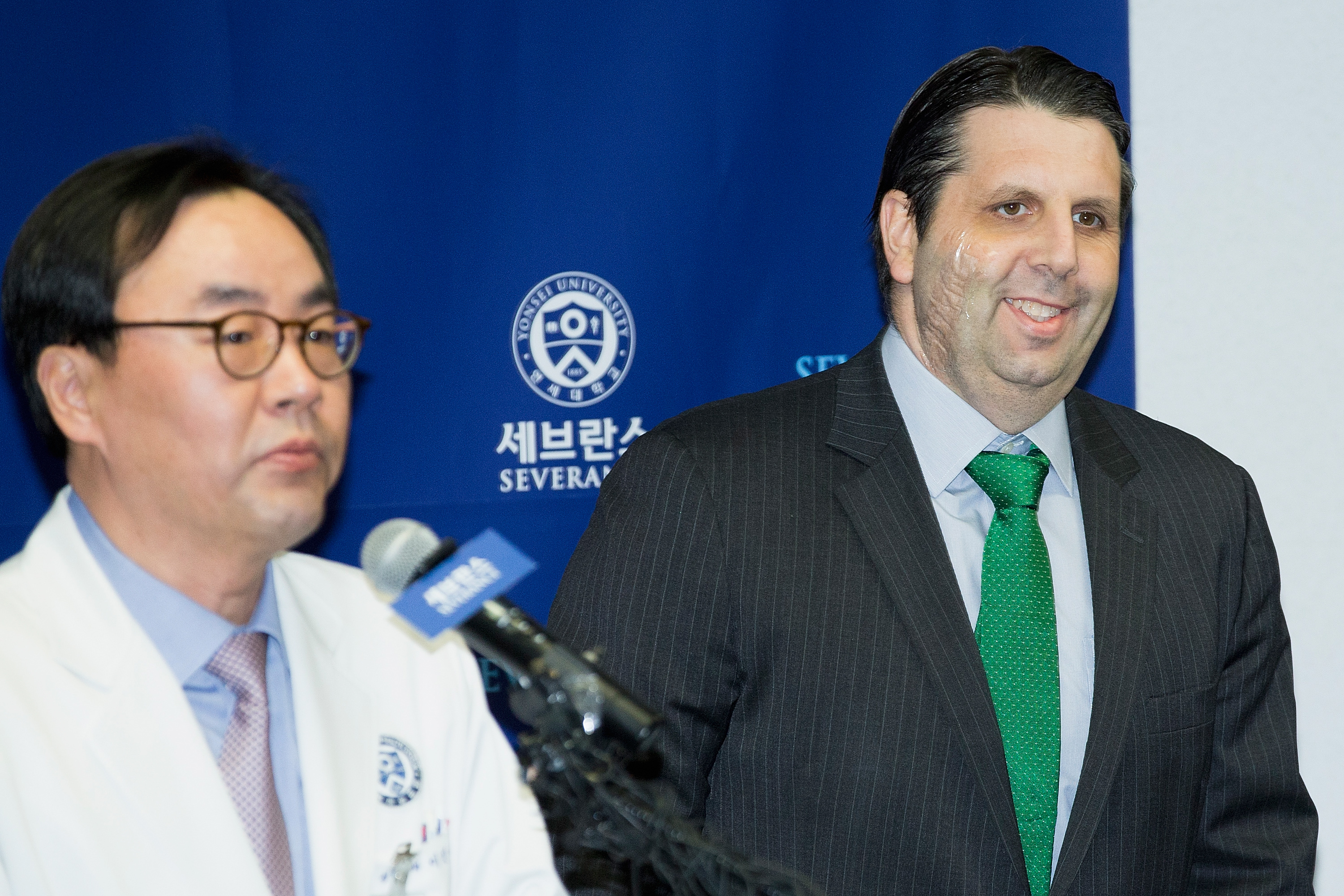 U.S. Ambassador to South Korea Mark Lippert speaks at a news conference upon release from the hospital on March 10, 2015 in Seoul, South Korea. Lippert was attacked and cut on his face and wrist by a knife carrying South Korean man at a breakfast functio