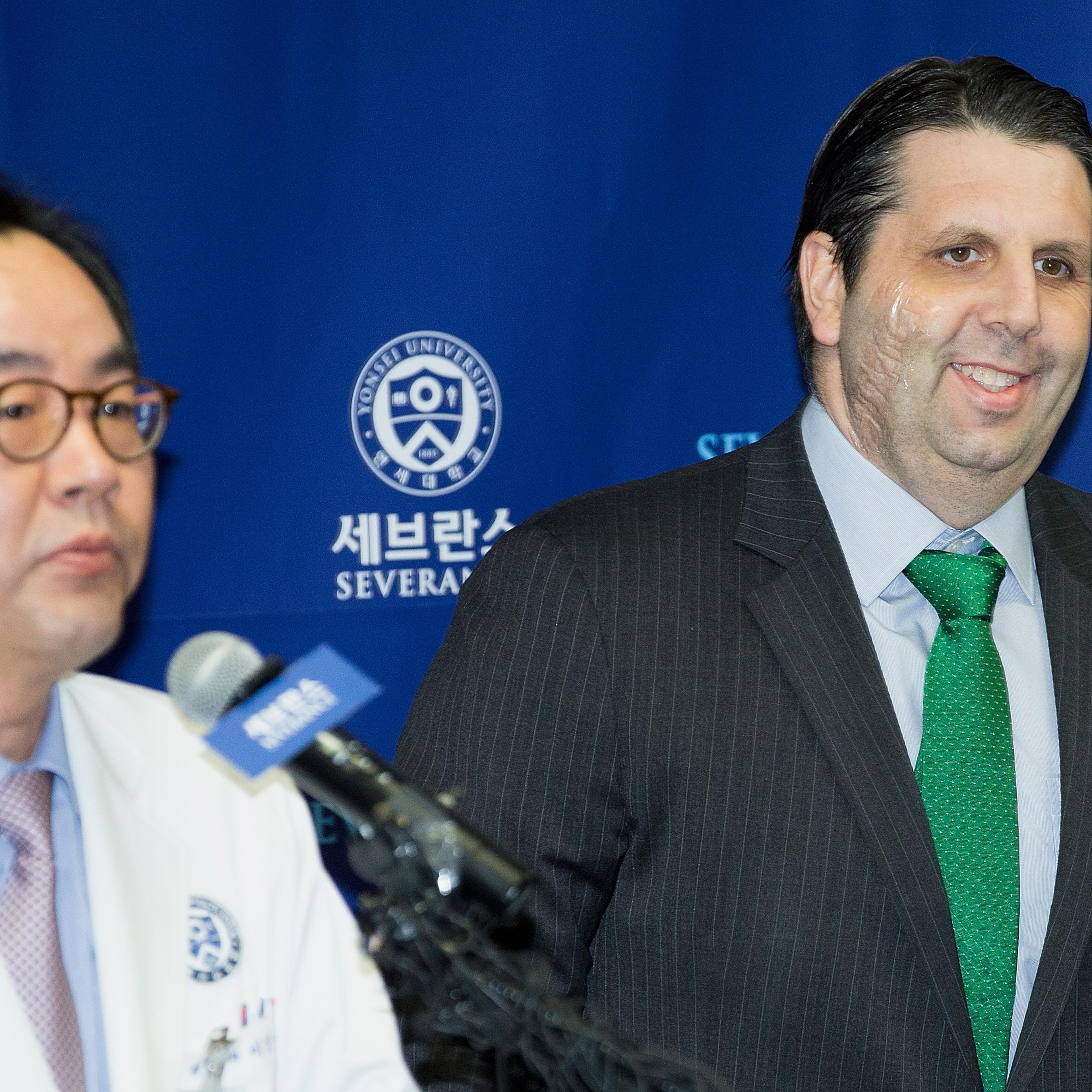 U.S. Ambassador to South Korea Mark Lippert speaks at a news conference upon release from the hospital on March 10, 2015 in Seoul, South Korea. Lippert was attacked and cut on his face and wrist by a knife carrying South Korean man at a breakfast functio
