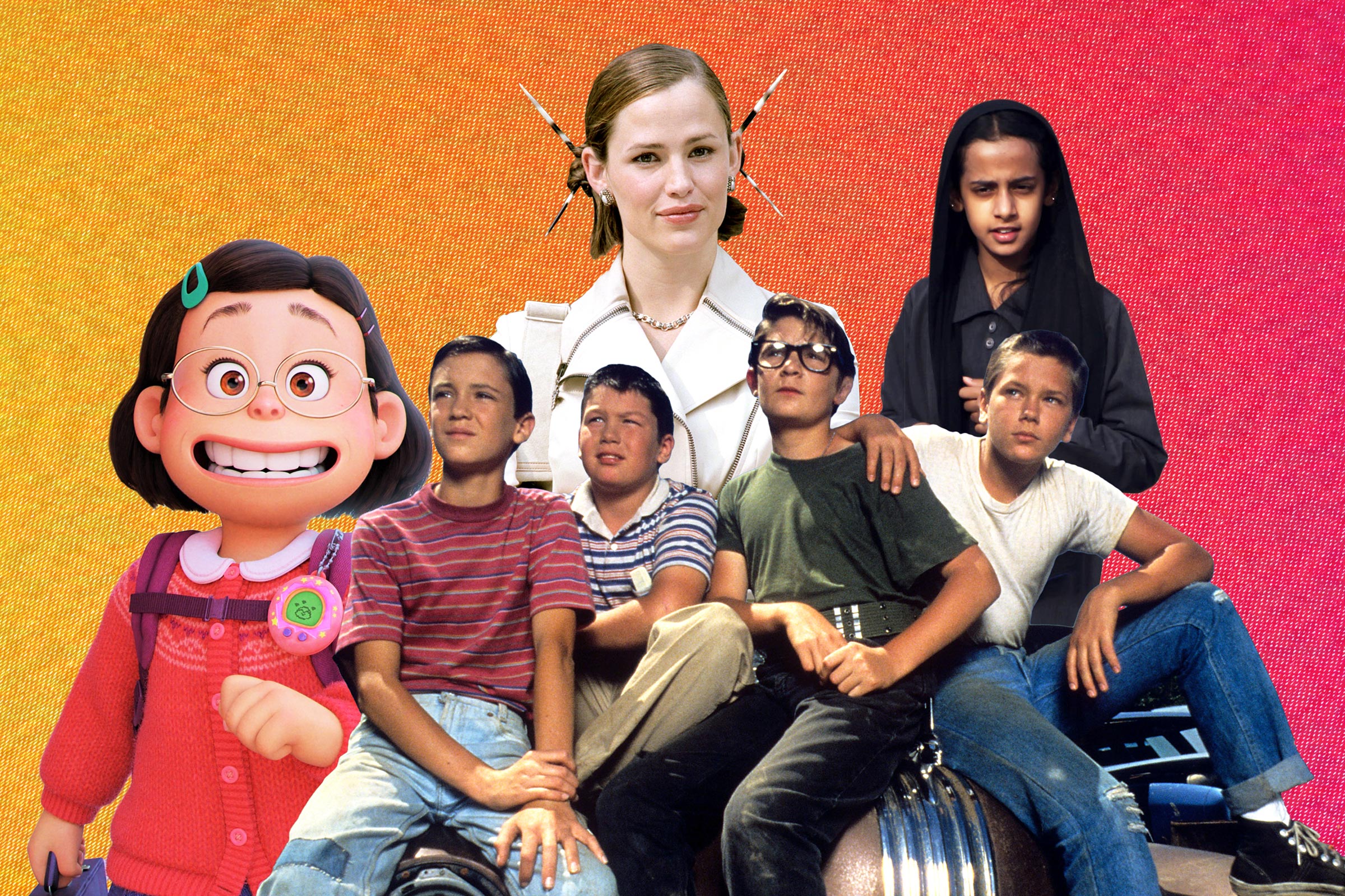 A collage of cut outs of different characters from popular puberty and coming-of-age movies.