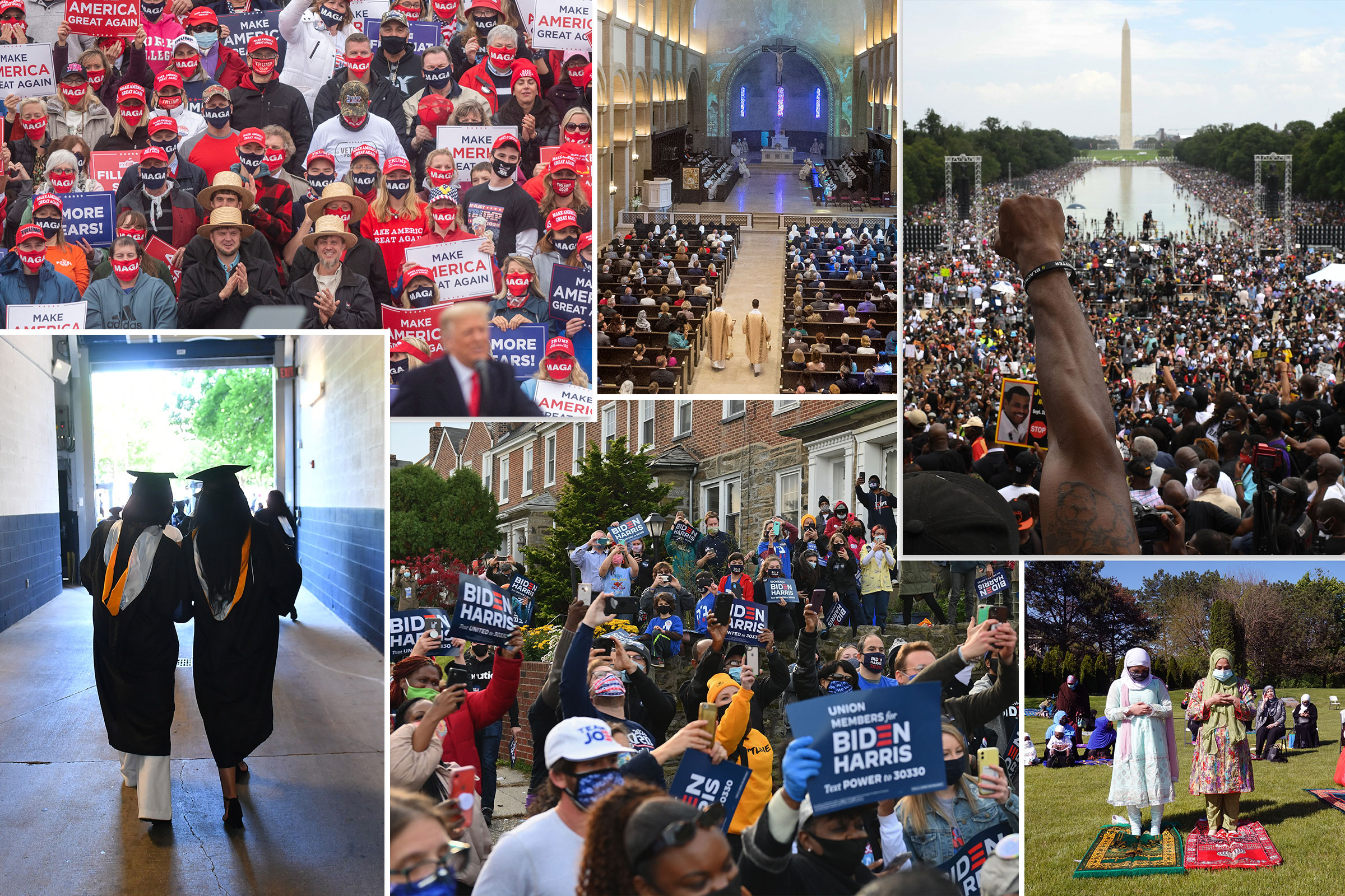 A collage of images showing people of different political parties, races and religions in the U.S.
