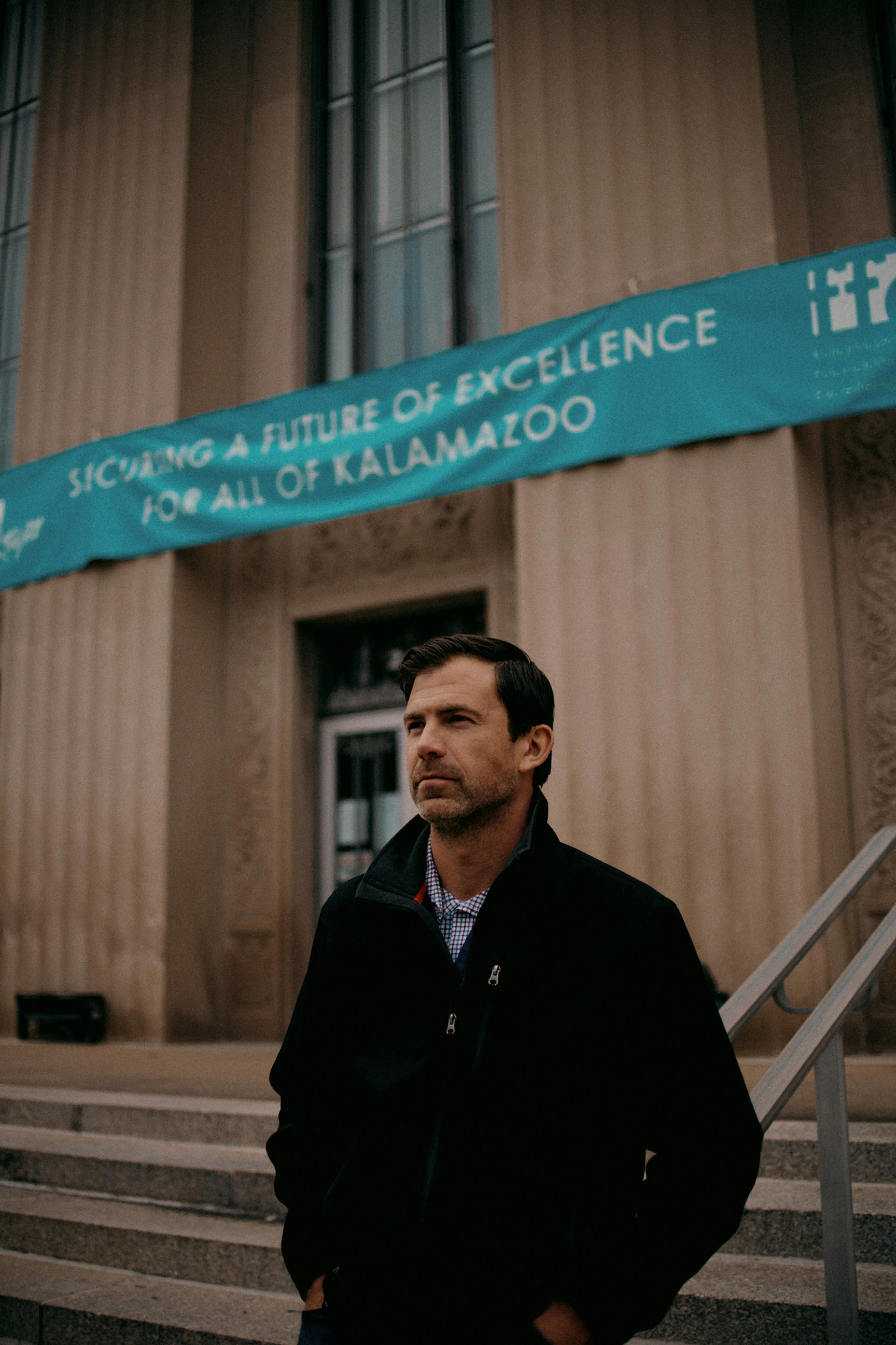 Steve Brown, foundation manager for the Kalamazoo Foundation for Excellence outside of City Hall.