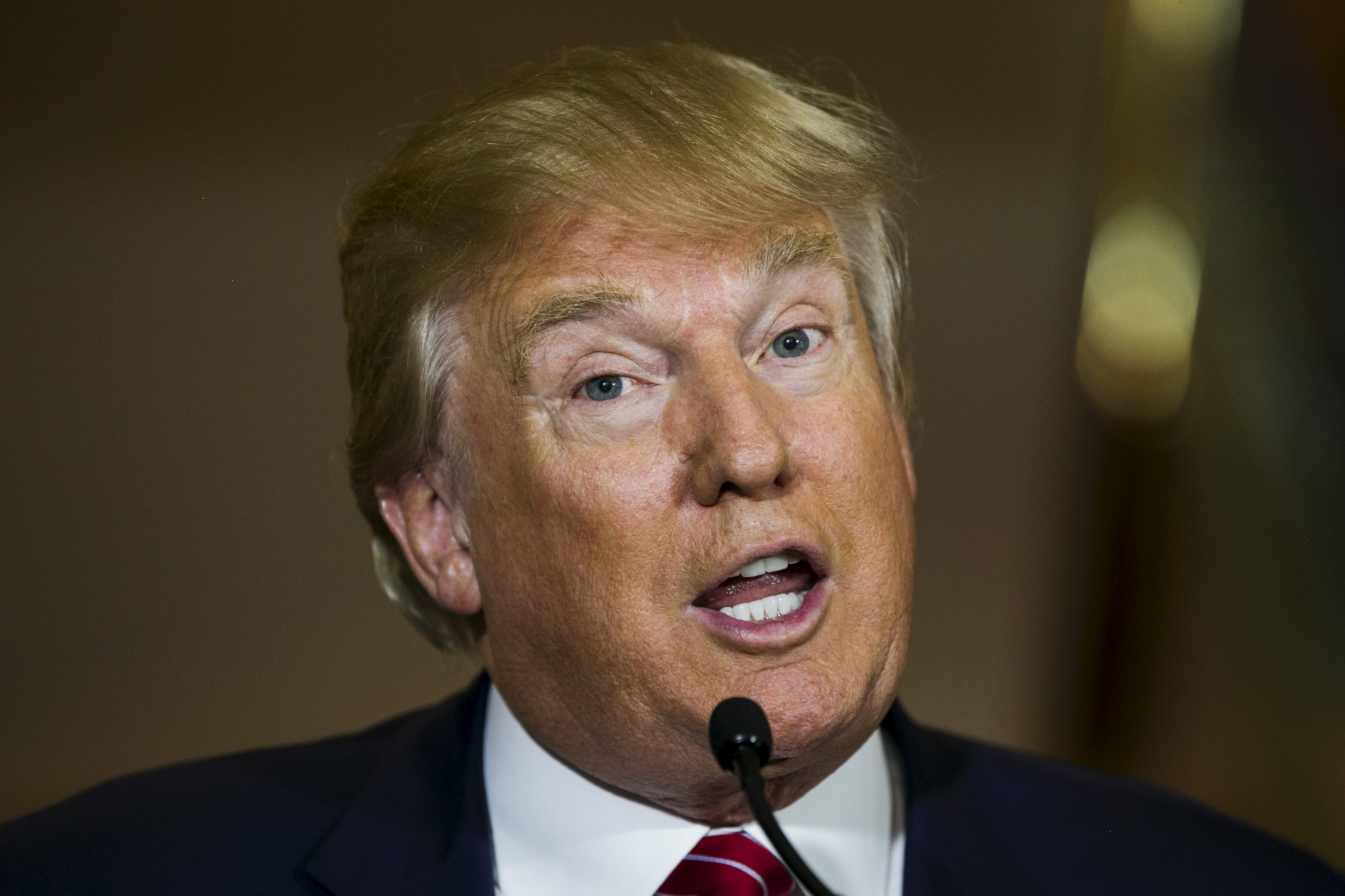 U.S. presidential hopeful Donald Trump speaks in New York