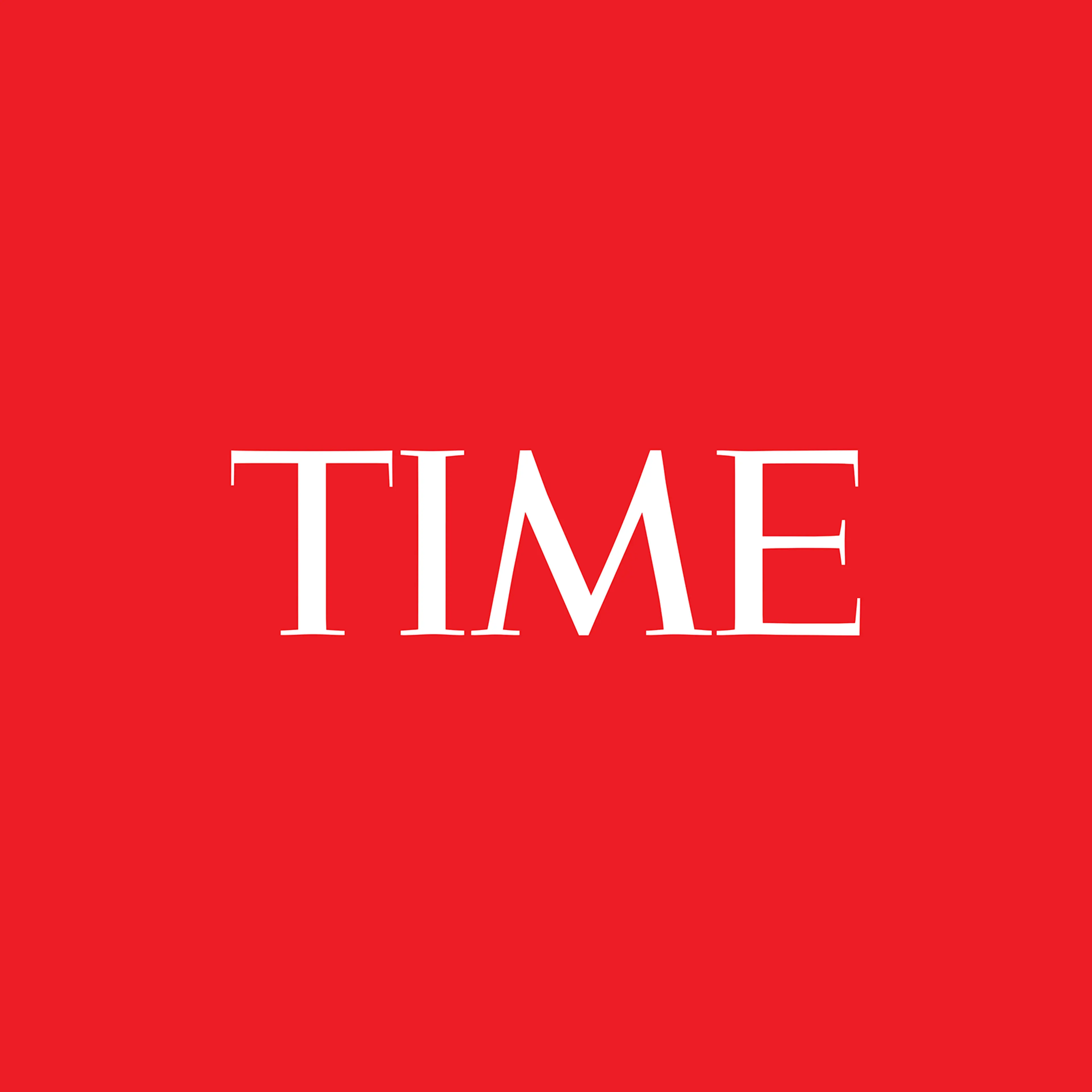 white TIME logo on red background