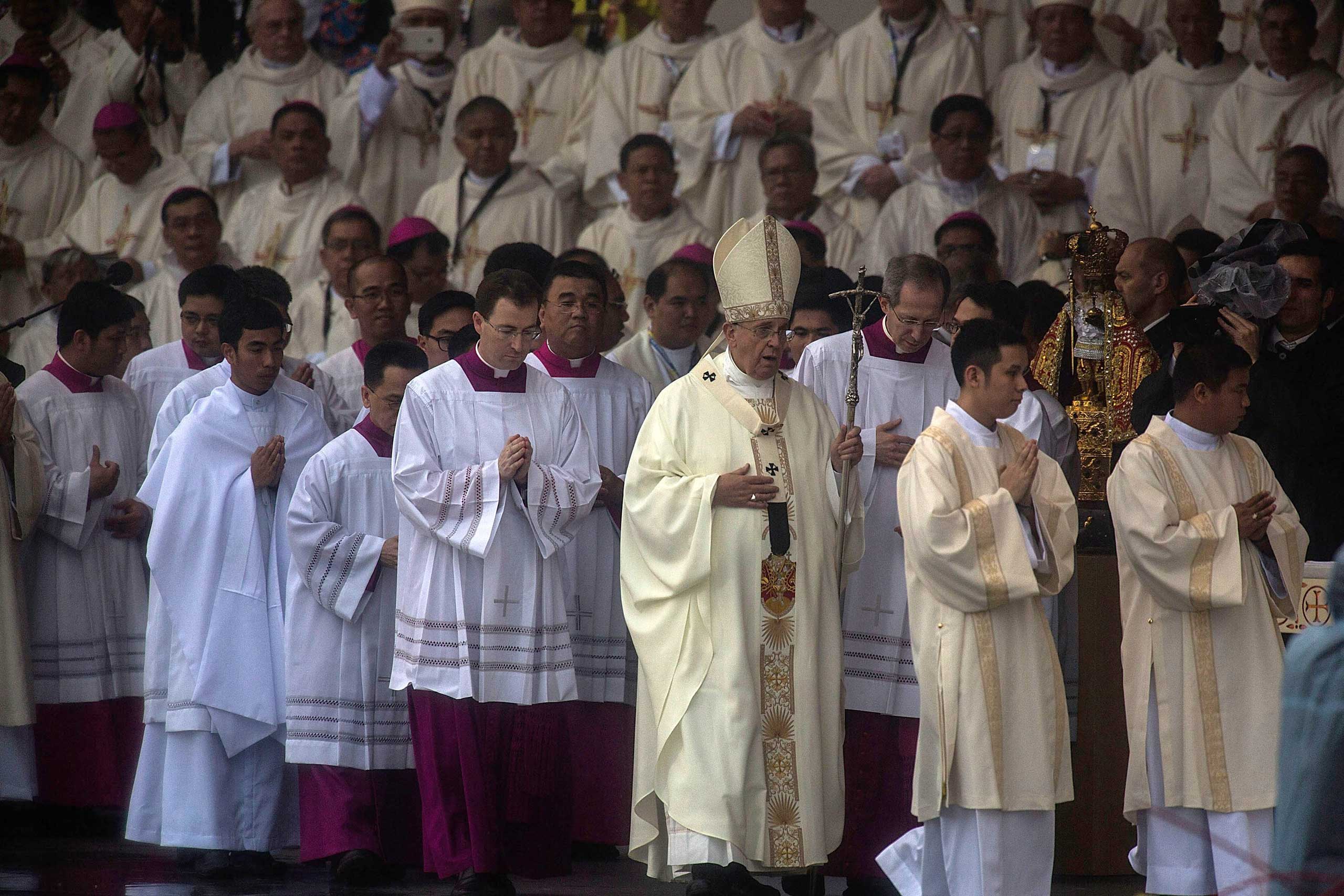 Pope Francis conducts a mass at the Rizal Park on Jan. 18, 2015 in Manila.