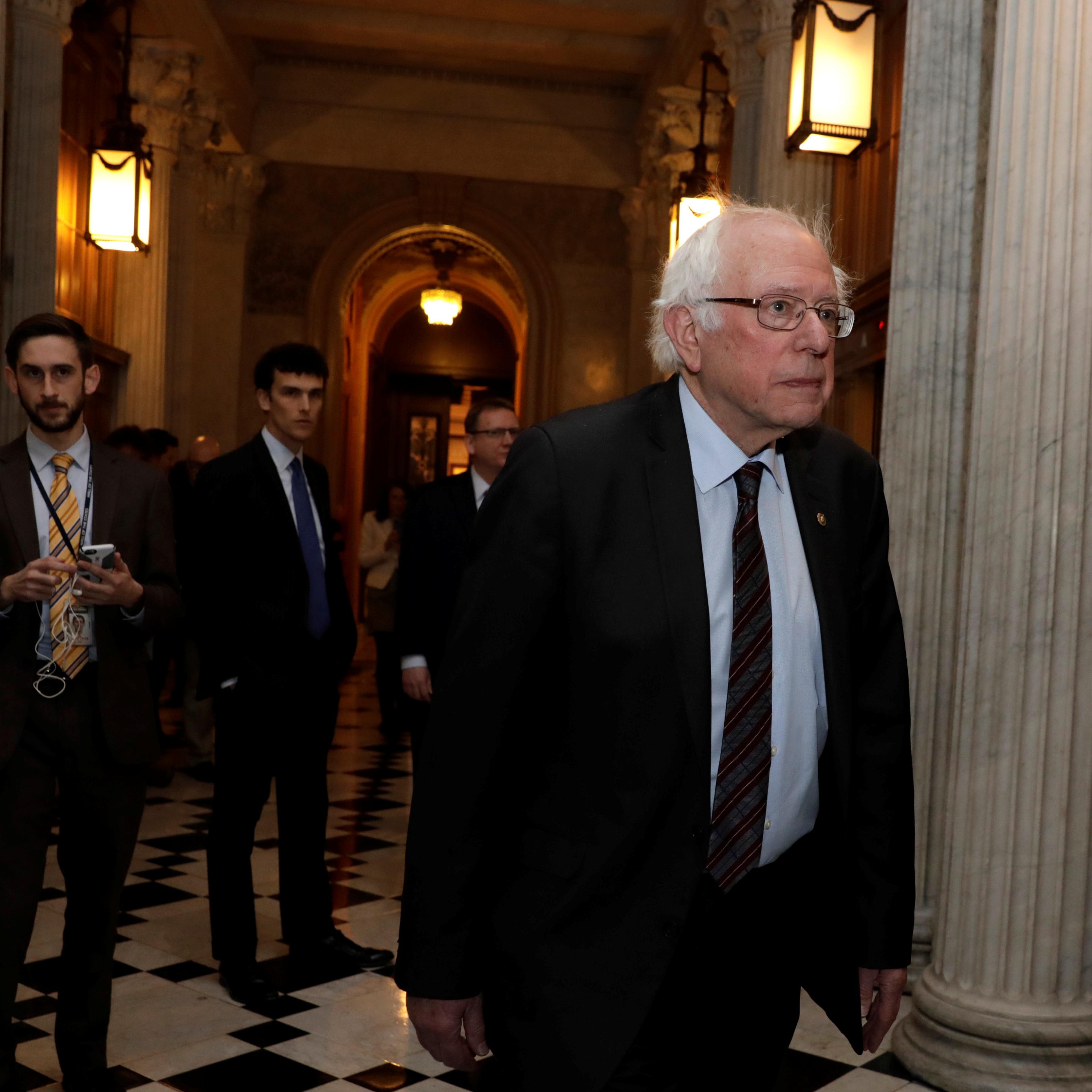 Senator Bernie Sanders arrives at Democratic Party caucus meeting