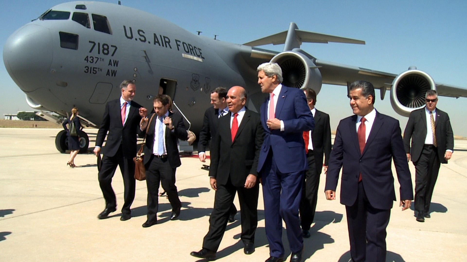 US Secretary of State John Kerry arrives in Erbil, Iraq on June 24, 2014.