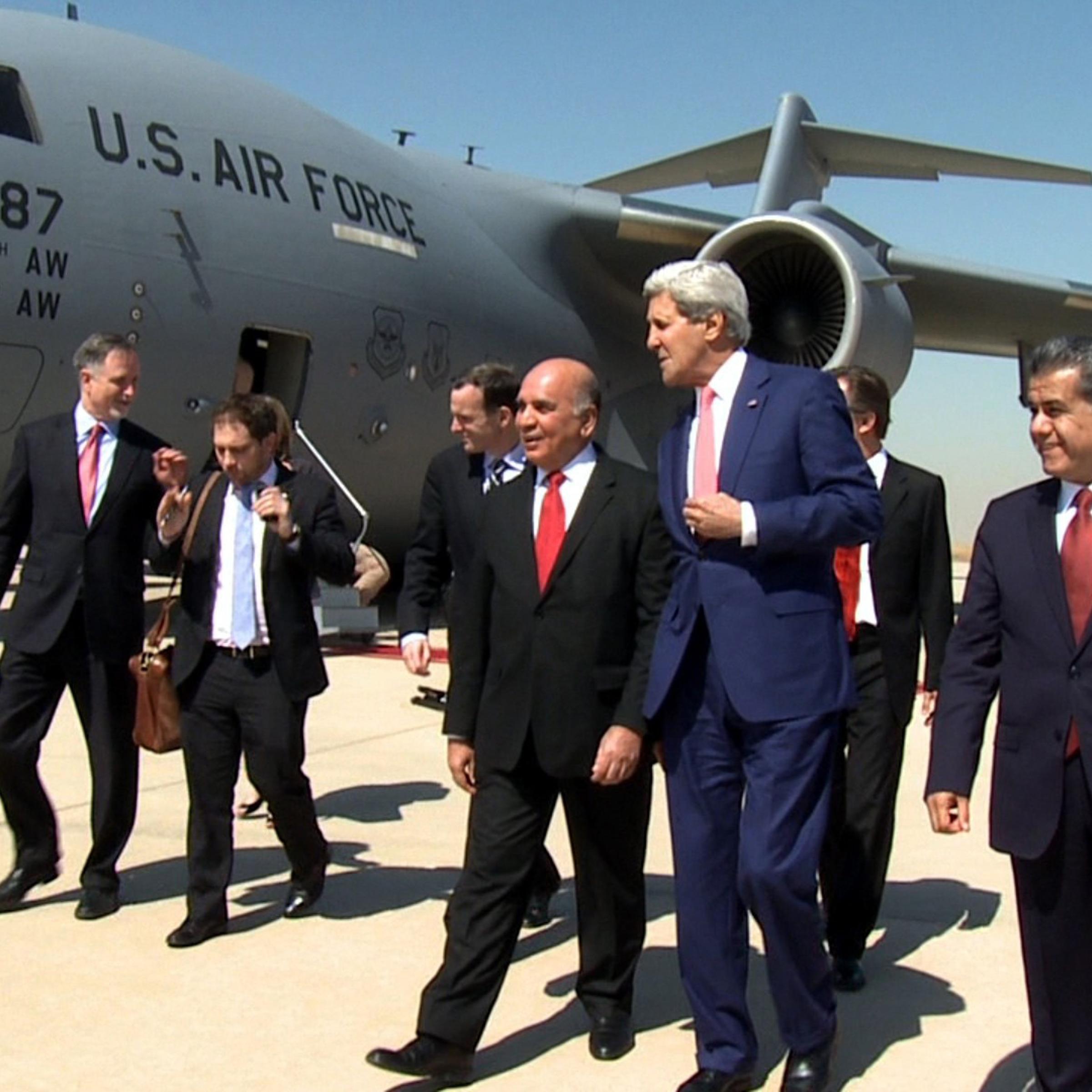 US Secretary of State John Kerry arrives in Erbil, Iraq on June 24, 2014.