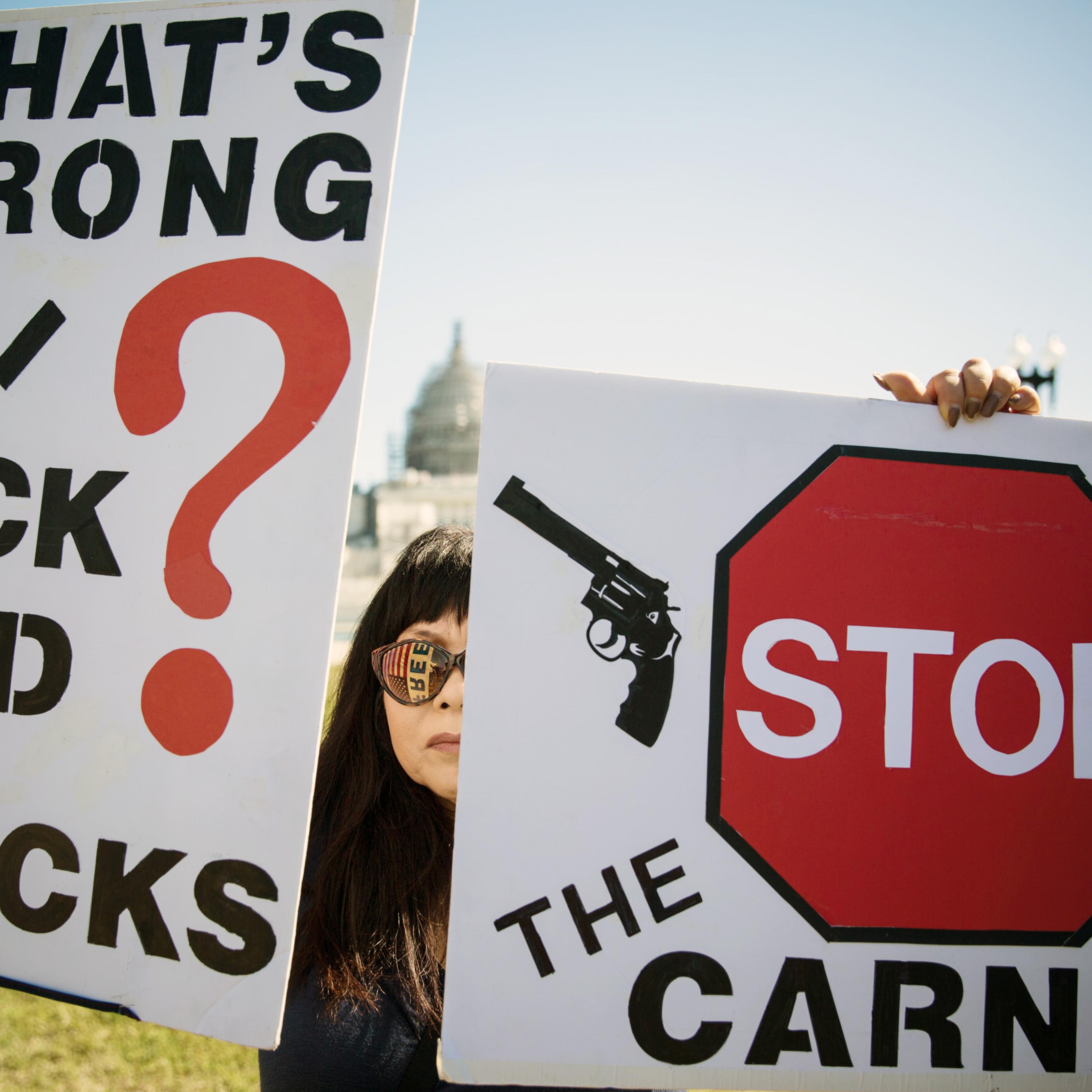 Protesters call for the prevention of gun violence during a demonstration on Capitol Hill to call on Congress to vote on sensible gun reform.