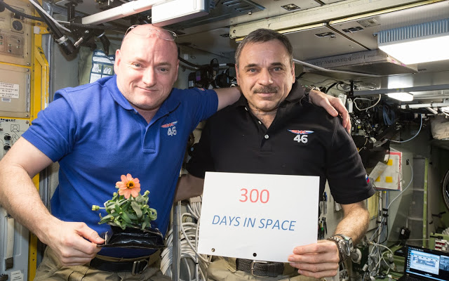 Scott Kelly and Mikhail Kornienko in space