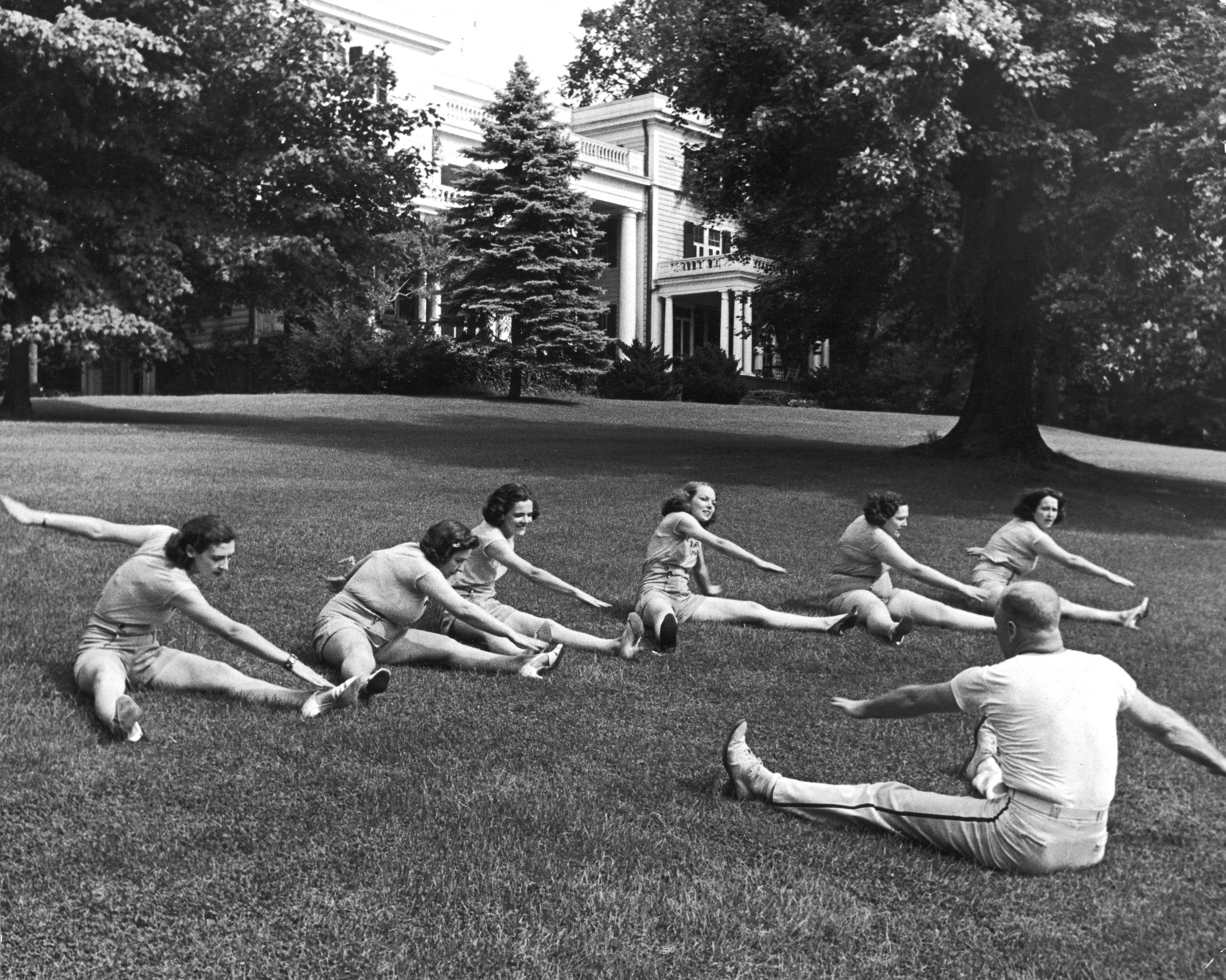 Scene from Rose Dor Farms, a weight loss camp, 1938.