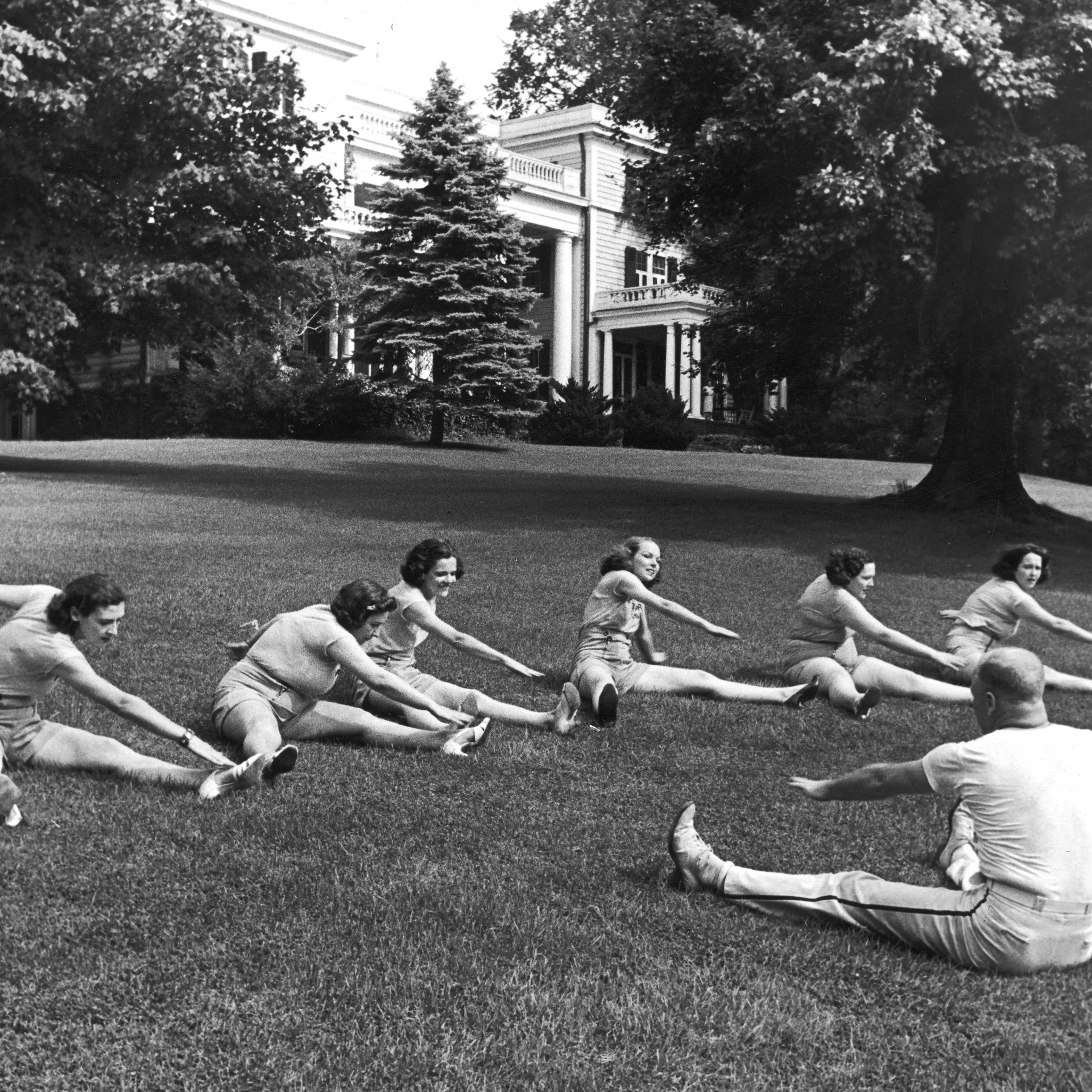 Scene from Rose Dor Farms, a weight loss camp, 1938.