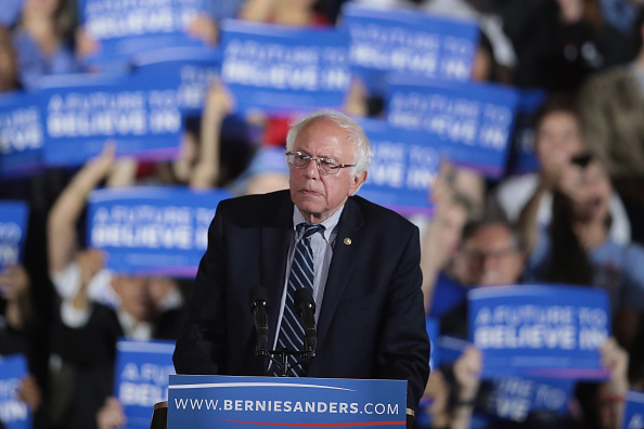 Democratic presidential candidate Senator Bernie Sanders (D-VT) speaks to supporters at an election-night rally on June 7, 2016 in Santa Monica, California.