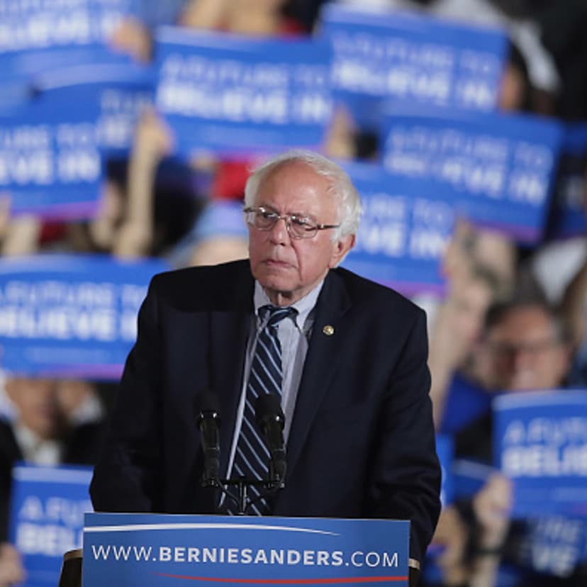 Democratic presidential candidate Senator Bernie Sanders (D-VT) speaks to supporters at an election-night rally on June 7, 2016 in Santa Monica, California.