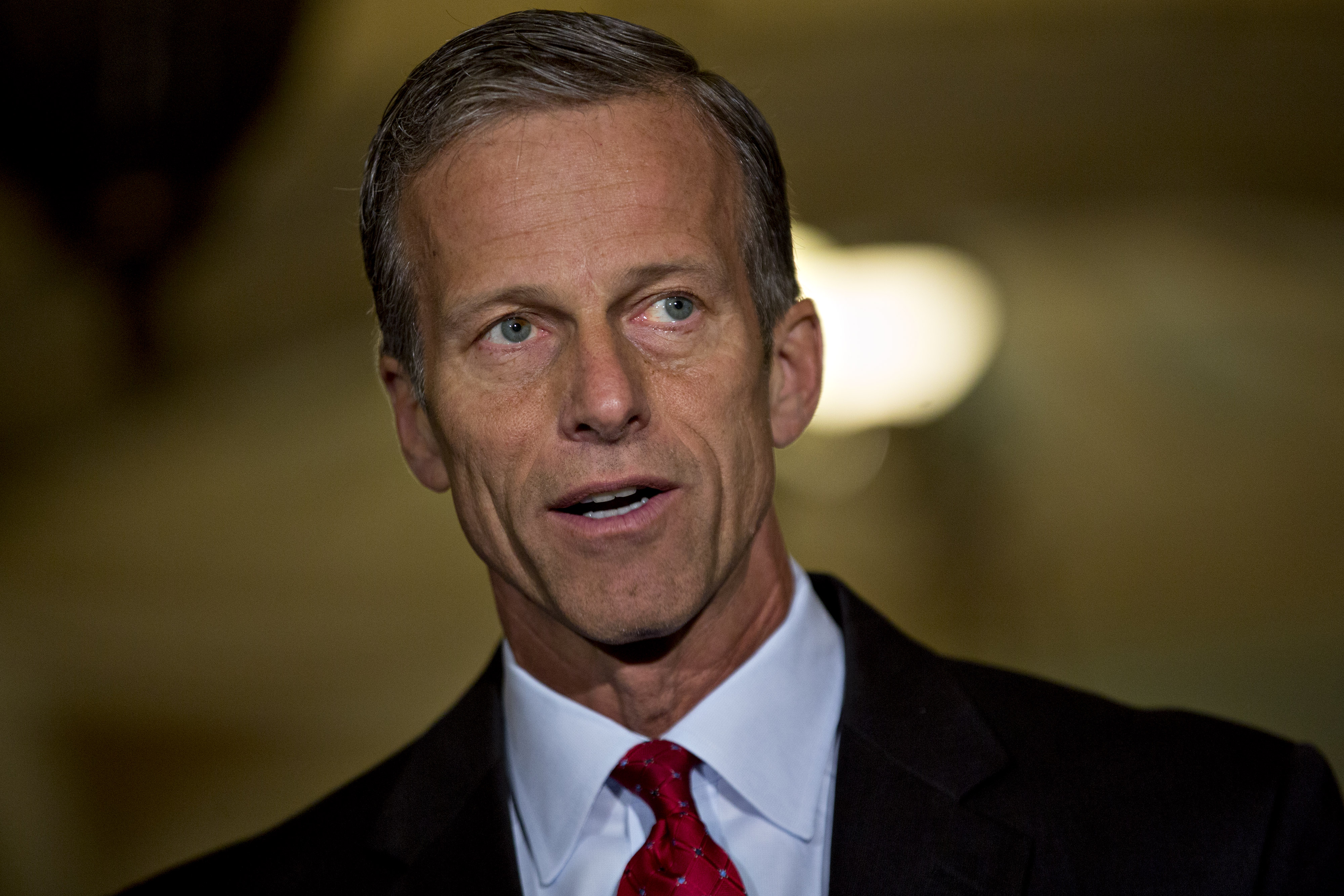 Senator John Thune, a Republican from South Dakota, speaks to members of the media in Washington, D.C., on May 10, 2016.