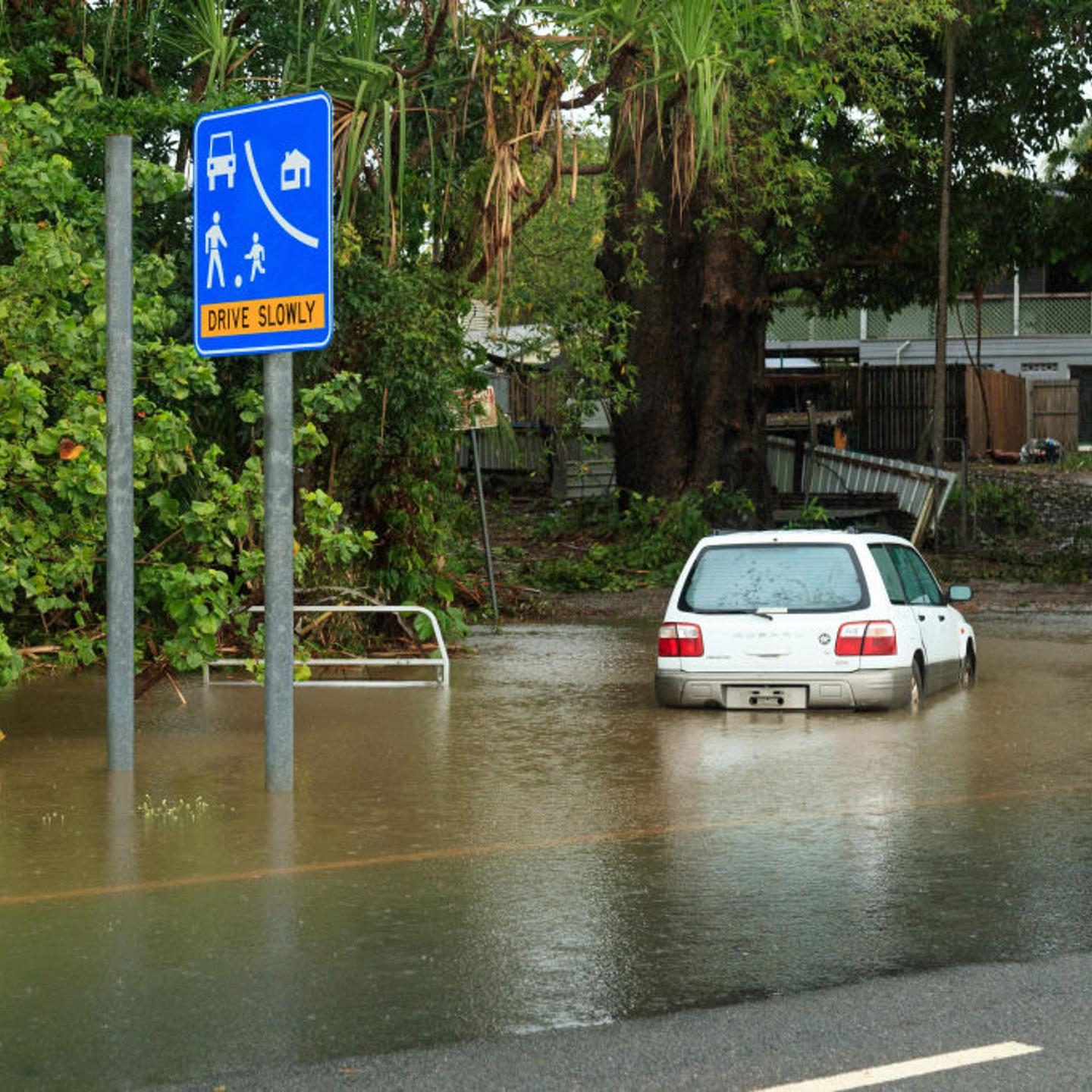 A car inundated with water in the northern beaches suburb of