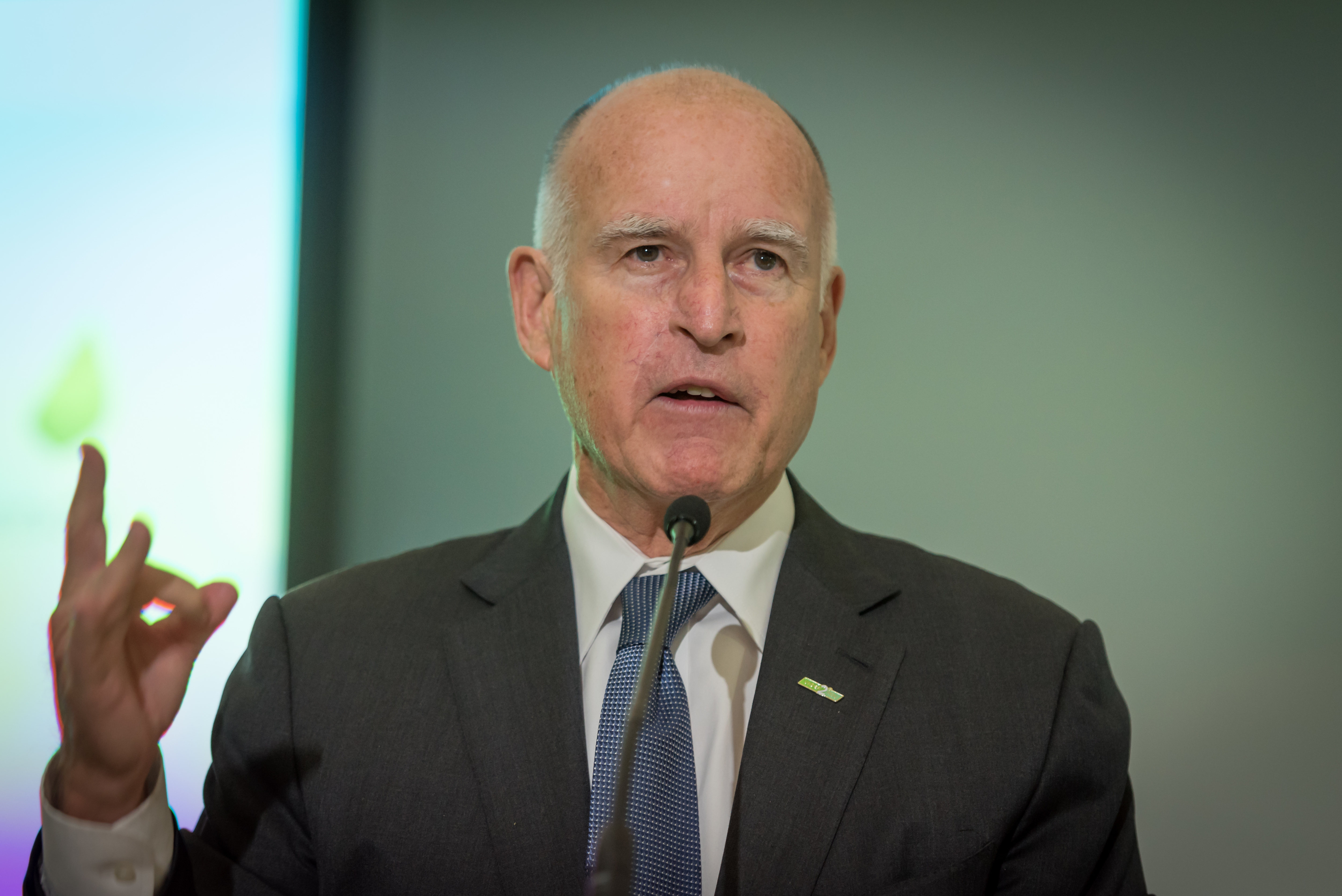 U.S. Governor Edmund G. Brown Jr. of California as he speaks