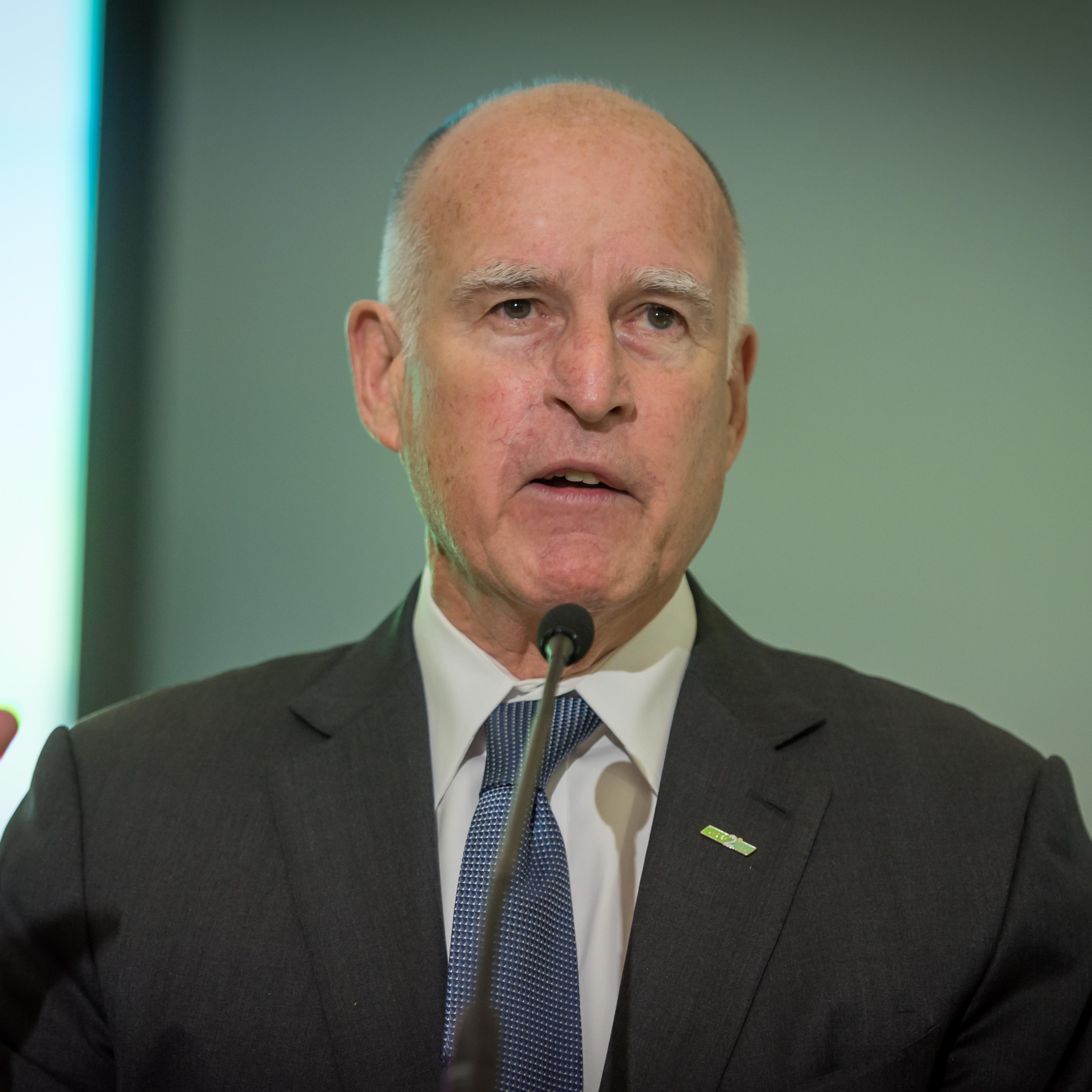 U.S. Governor Edmund G. Brown Jr. of California as he speaks