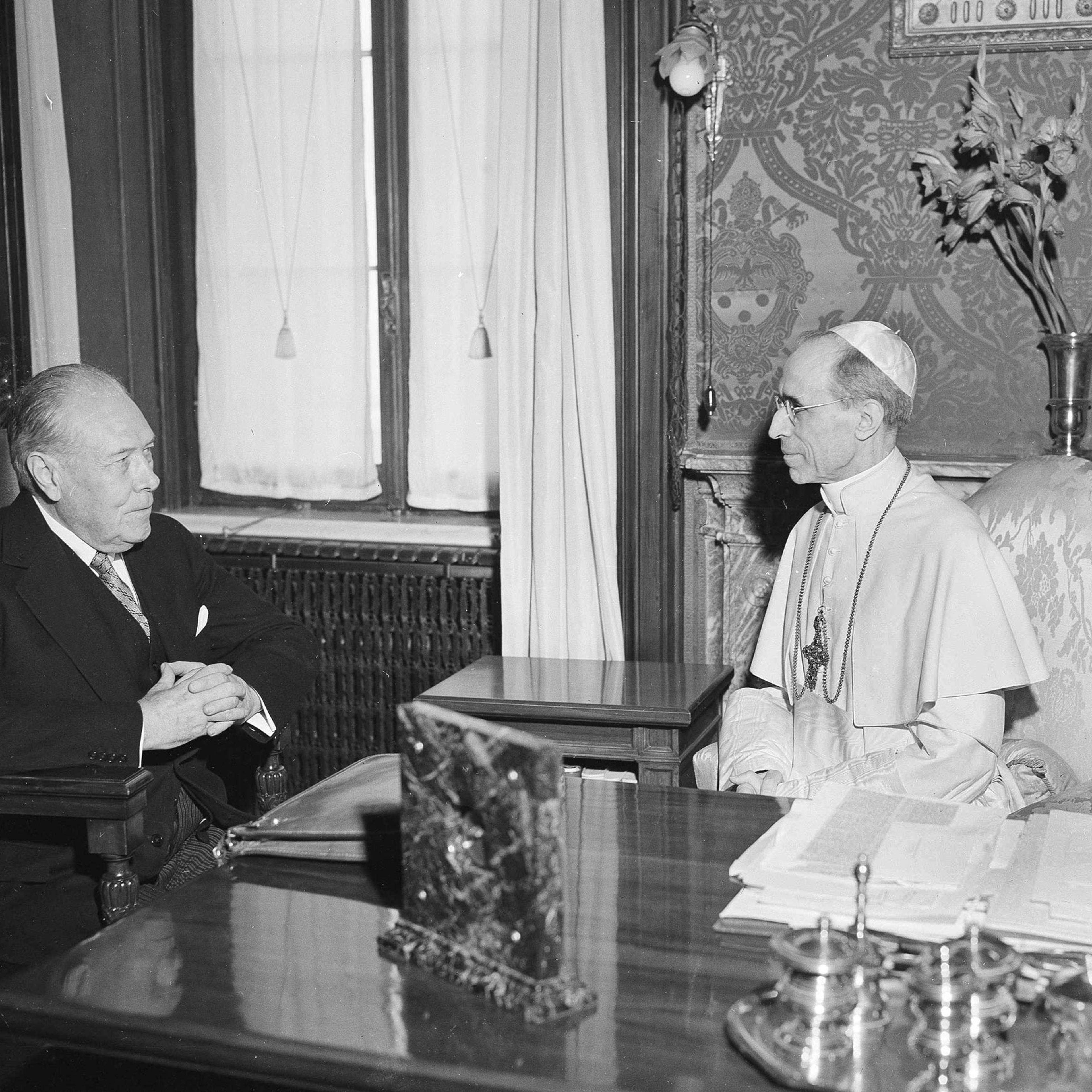 President Truman’s envoy to the Vatican, Myron C. Taylor, left, has an audience with Pope Pius XII