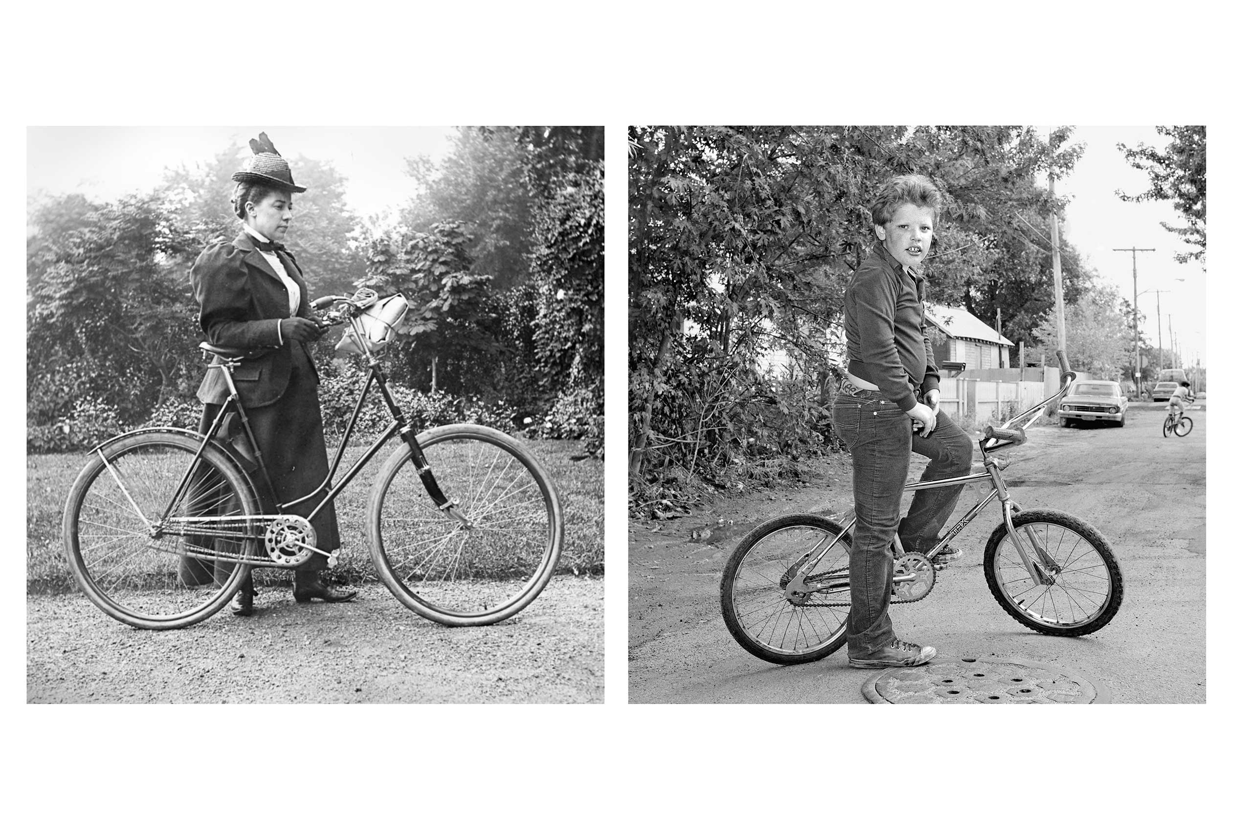  In Conversation: The Photographs of Alice Austen and Christine Oskinski, Alice Austen House, N.Y.: Sept. 18 - Dec. 23    (Caption: Alice Austen, [Self-Portrait with Bicycle], 1897, and Boy on Bicycle, 1983-1984)   Disclaimer: The Alice Austen House's curator Paul Moakley, is Deputy Director of Photography and Visual Enterprise at TIME 