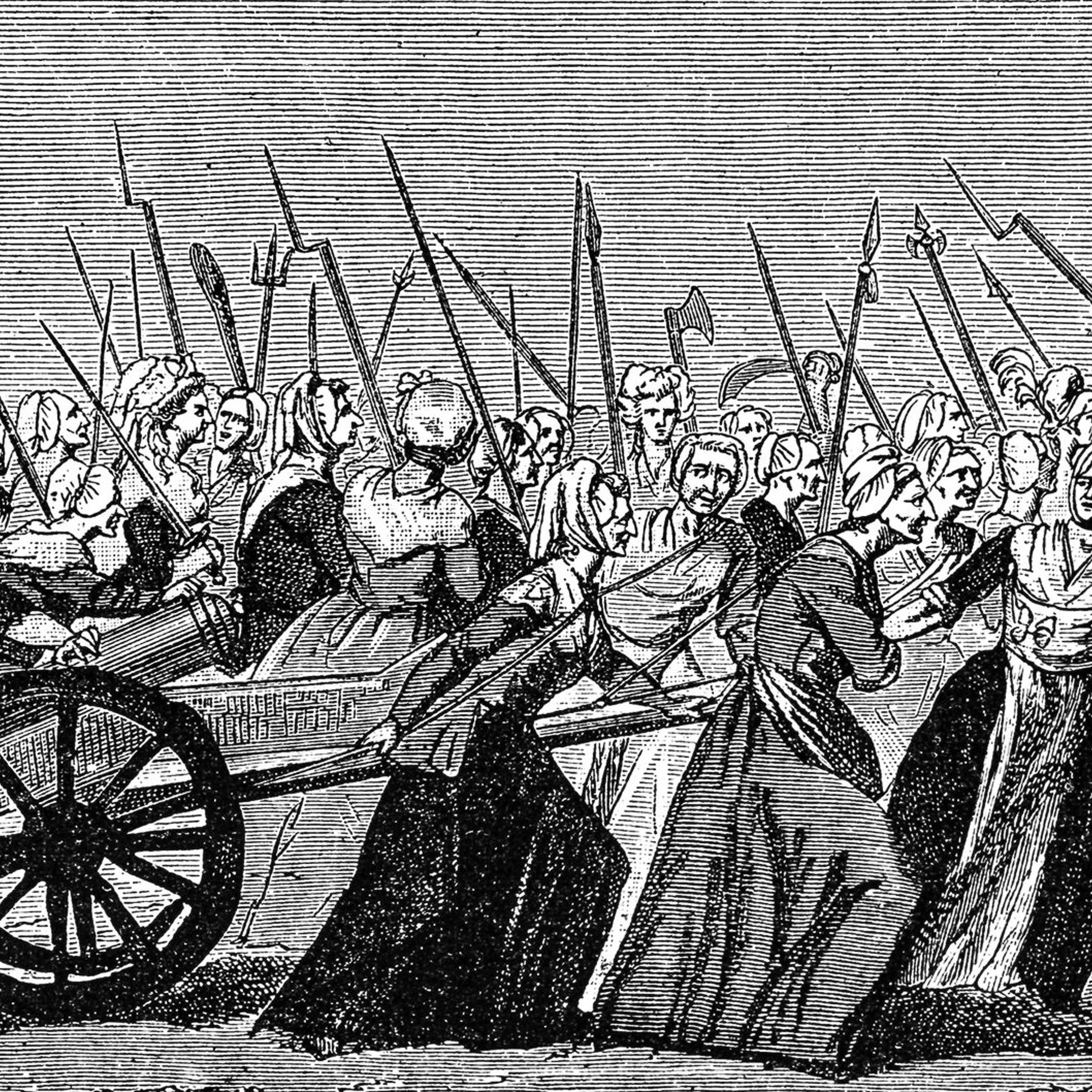 Illustration of a Women's March on Versailles in October 1789.