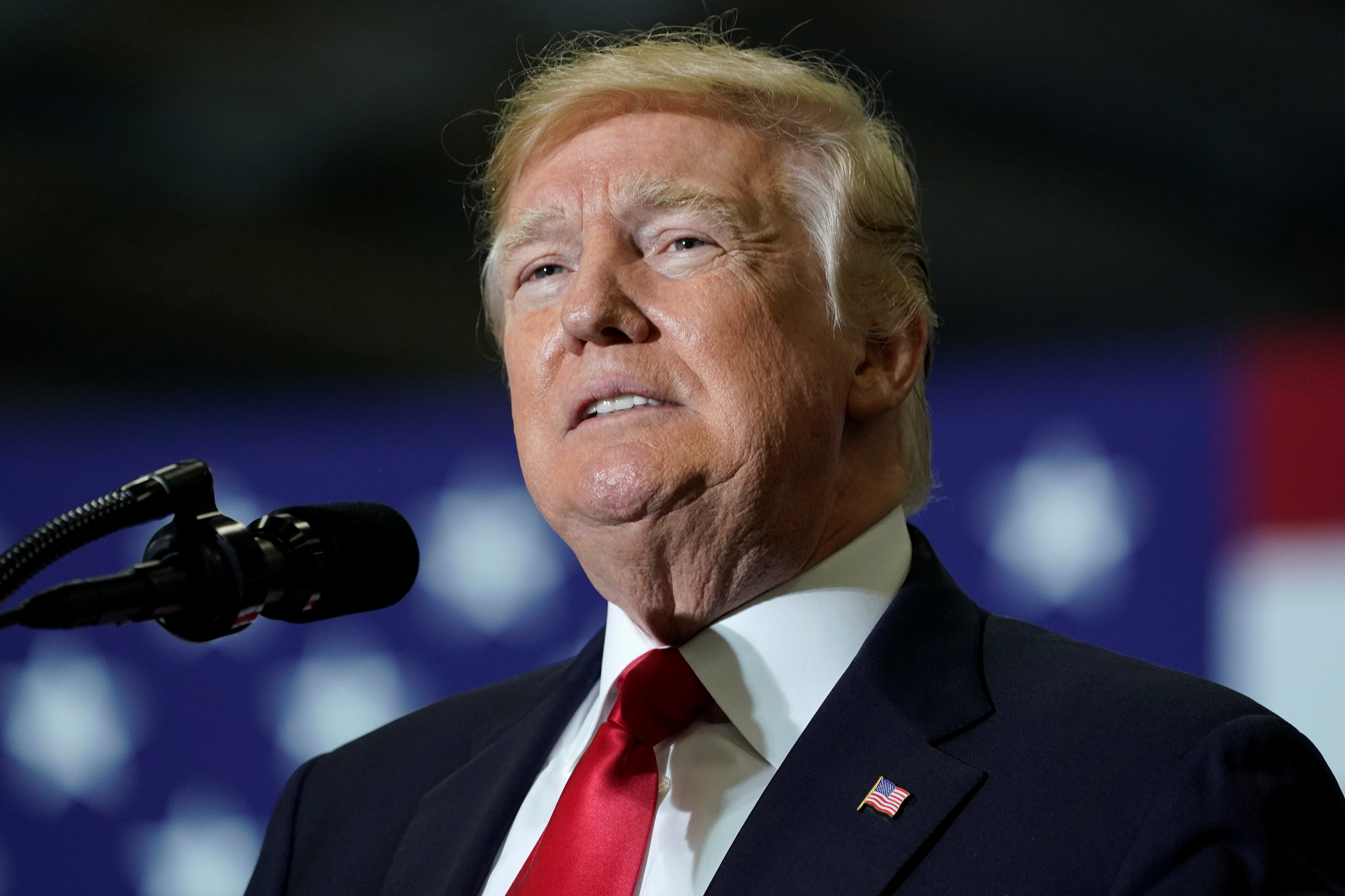 U.S. President Donald Trump speaks at a Make America Great Again Rally in Washington, Michigan