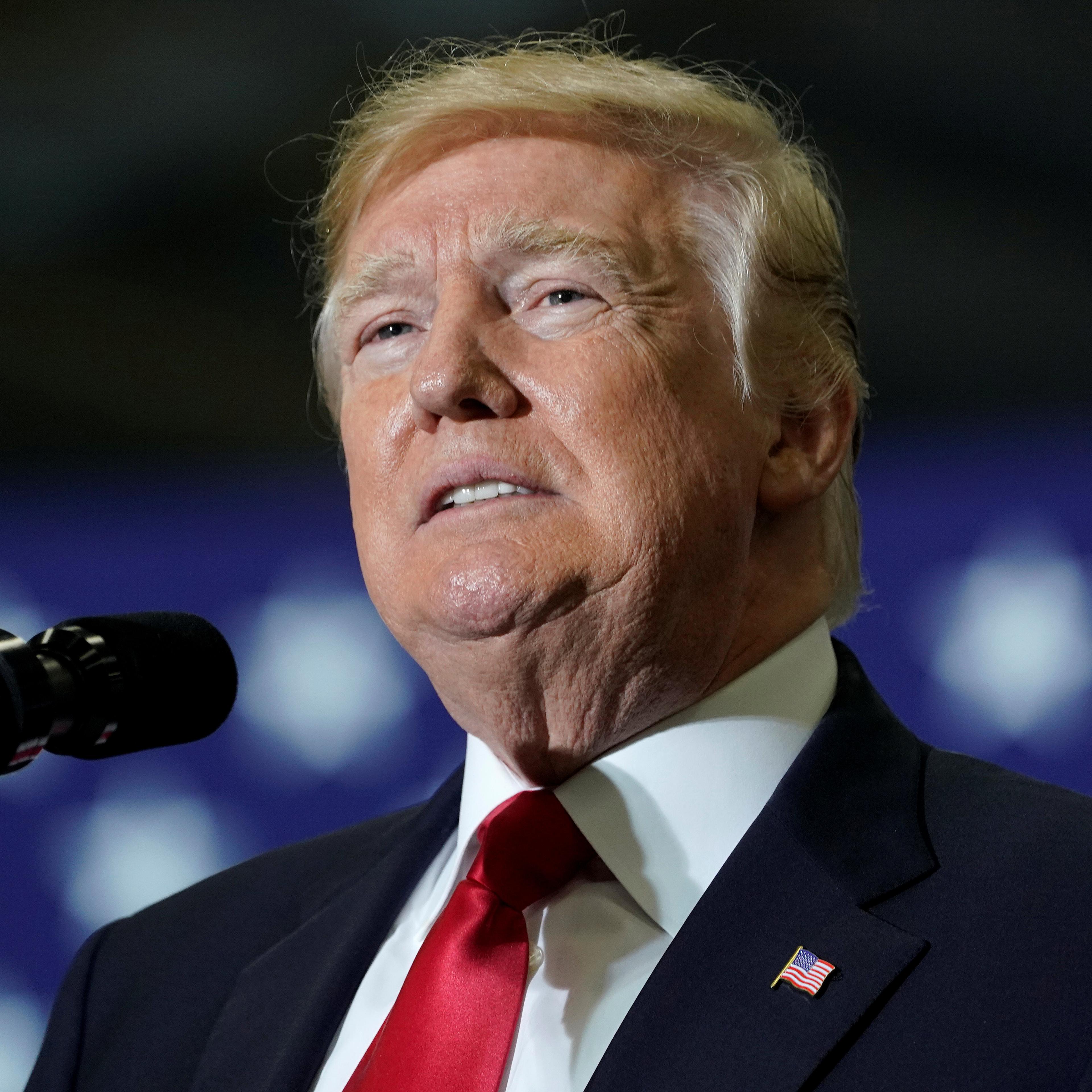 U.S. President Donald Trump speaks at a Make America Great Again Rally in Washington, Michigan