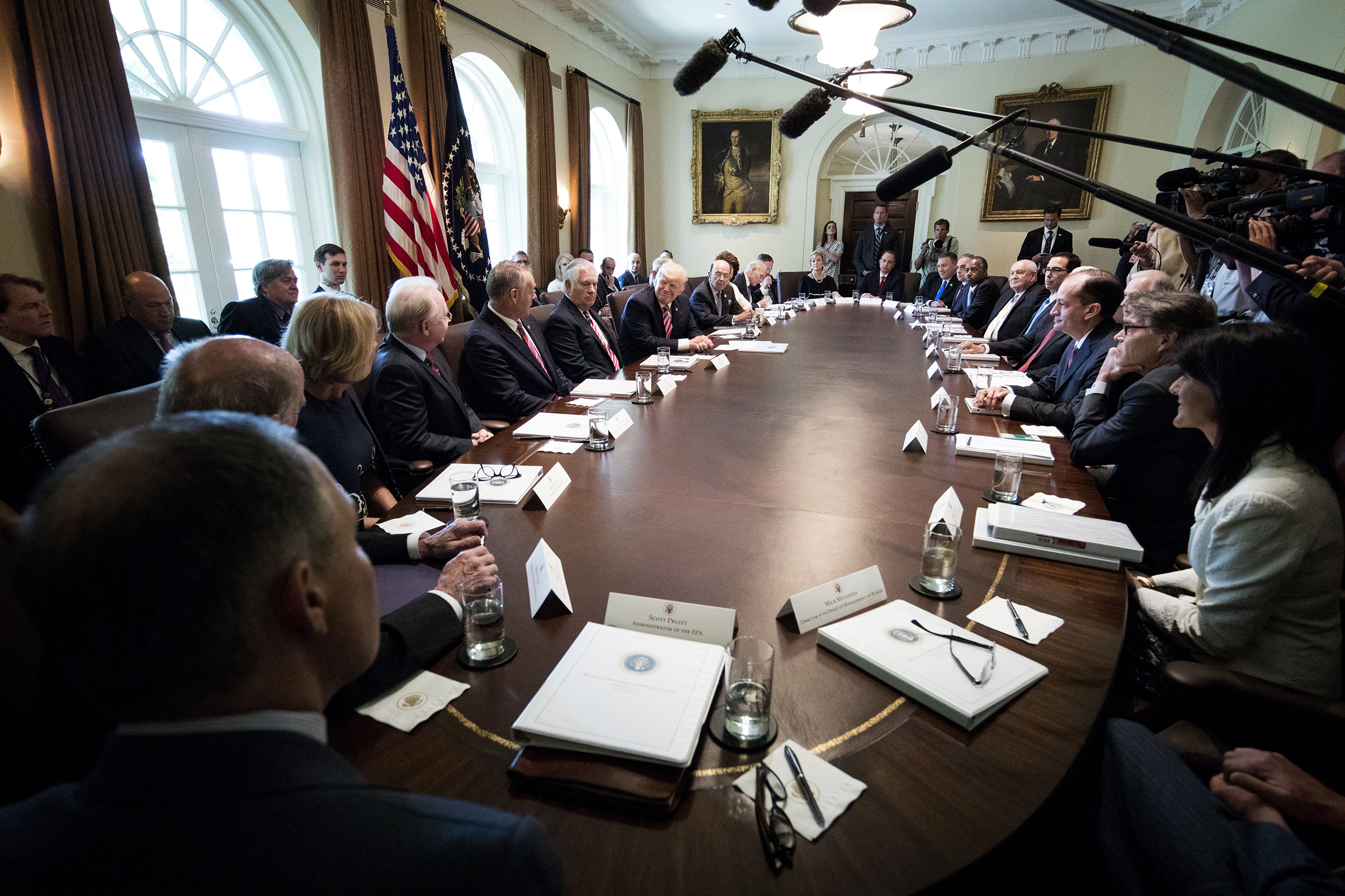 President Donald Trump meets with this cabinet in the Cabinet Room of the White House.