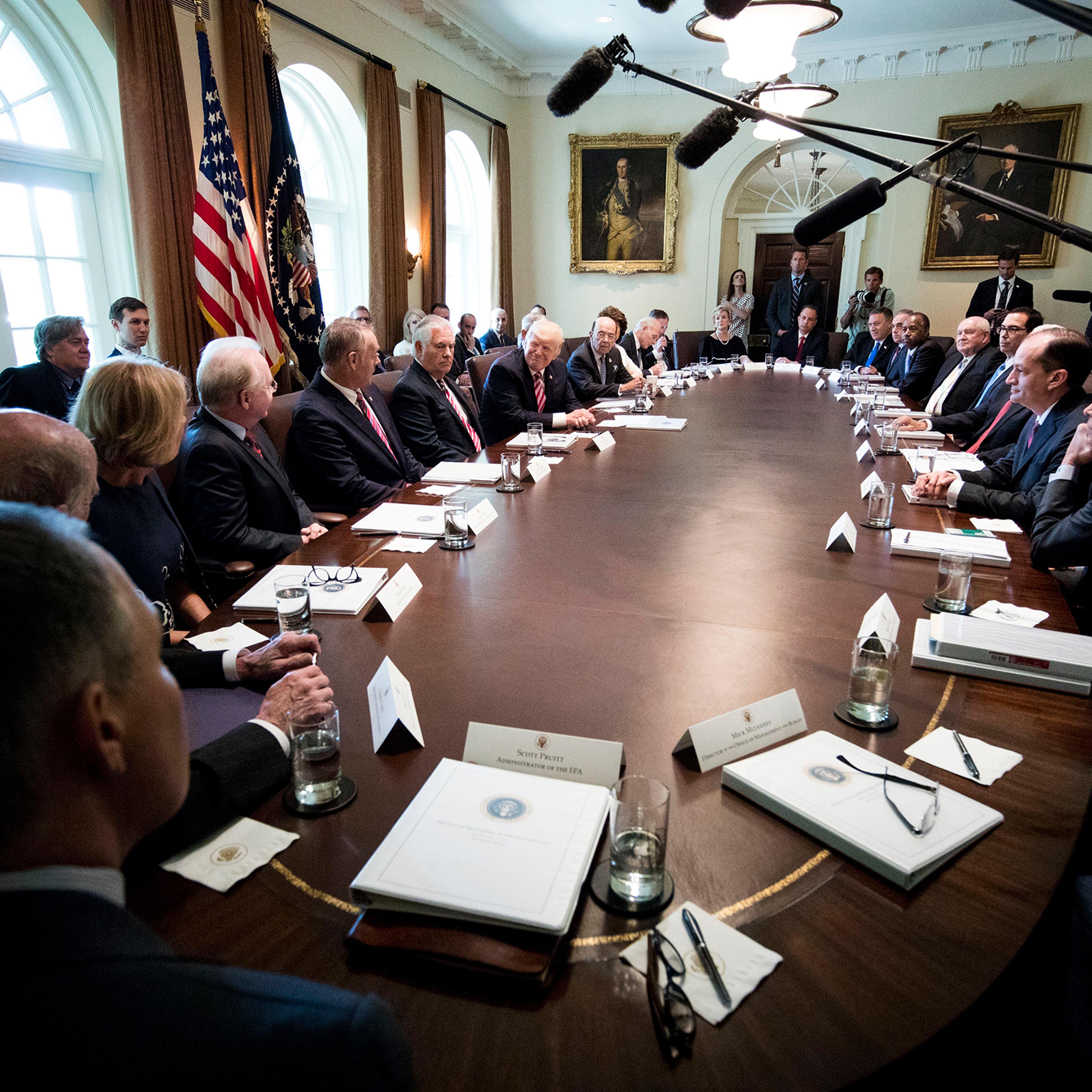 President Donald Trump meets with this cabinet in the Cabinet Room of the White House.