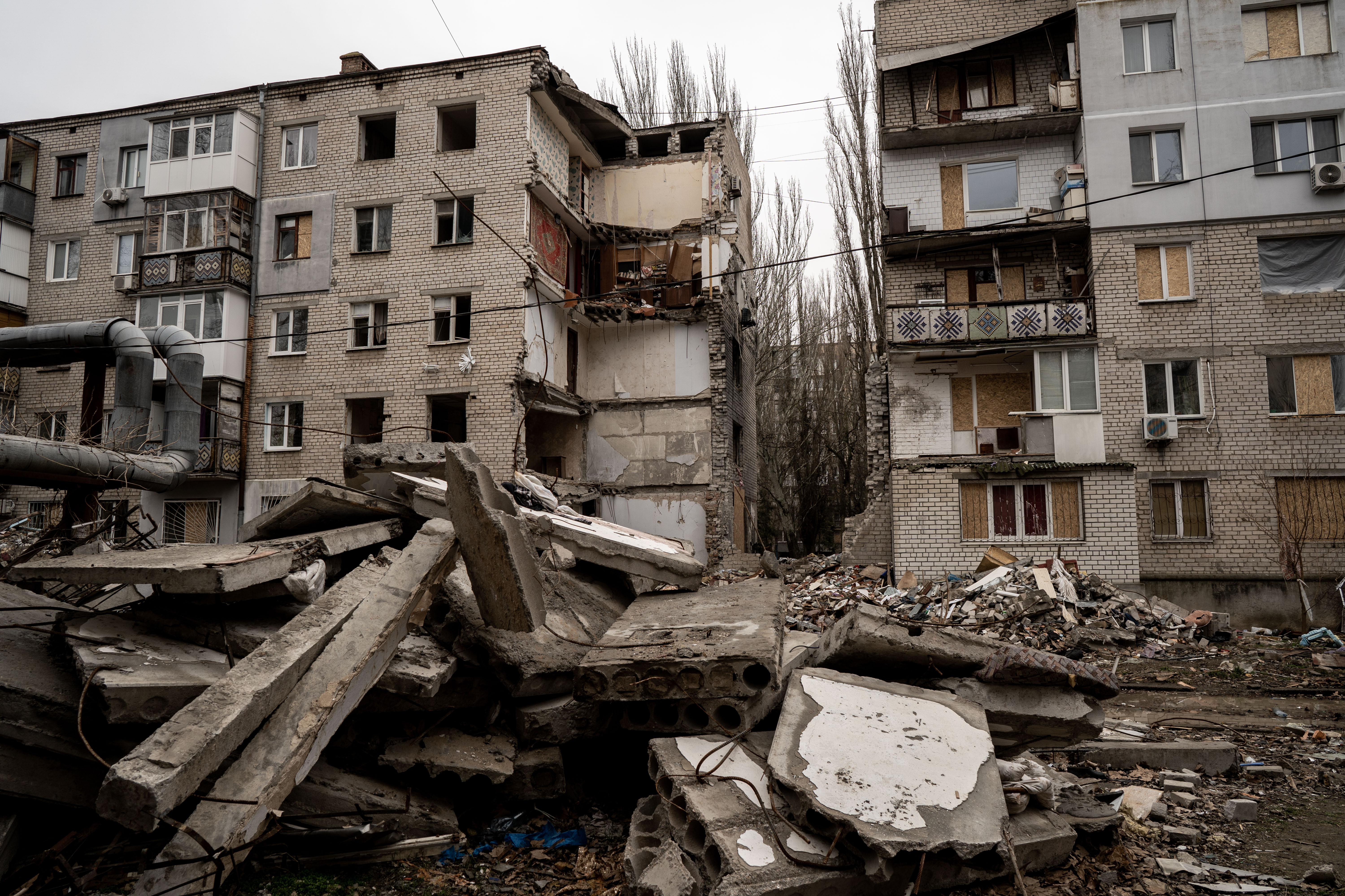 A Russian missile attack damages buildings
