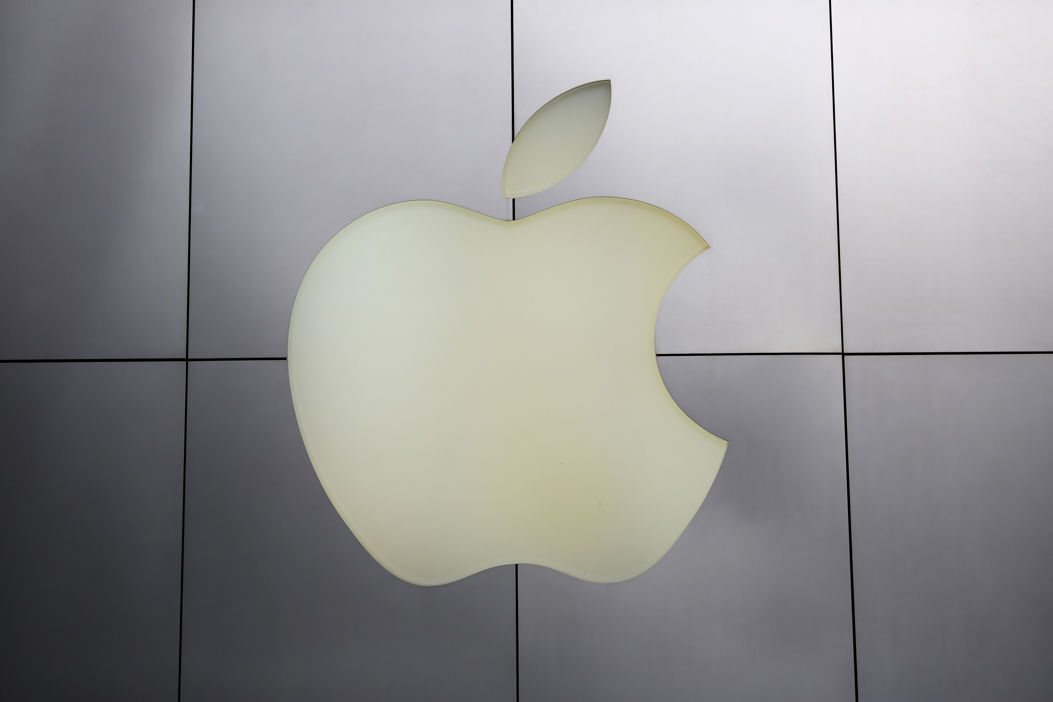 The Apple logo is pictured at its flagship retail store in San Francisco