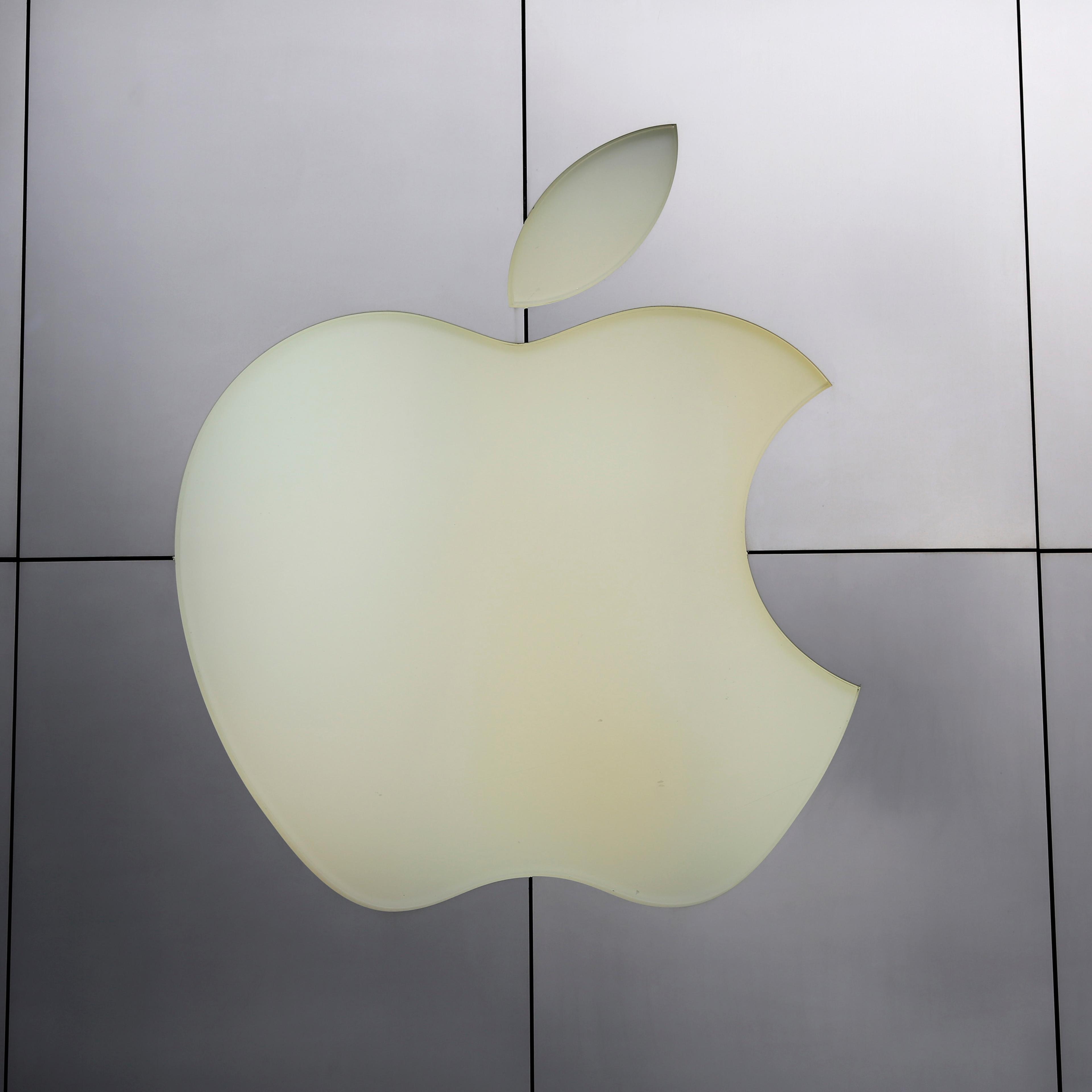 The Apple logo is pictured at its flagship retail store in San Francisco