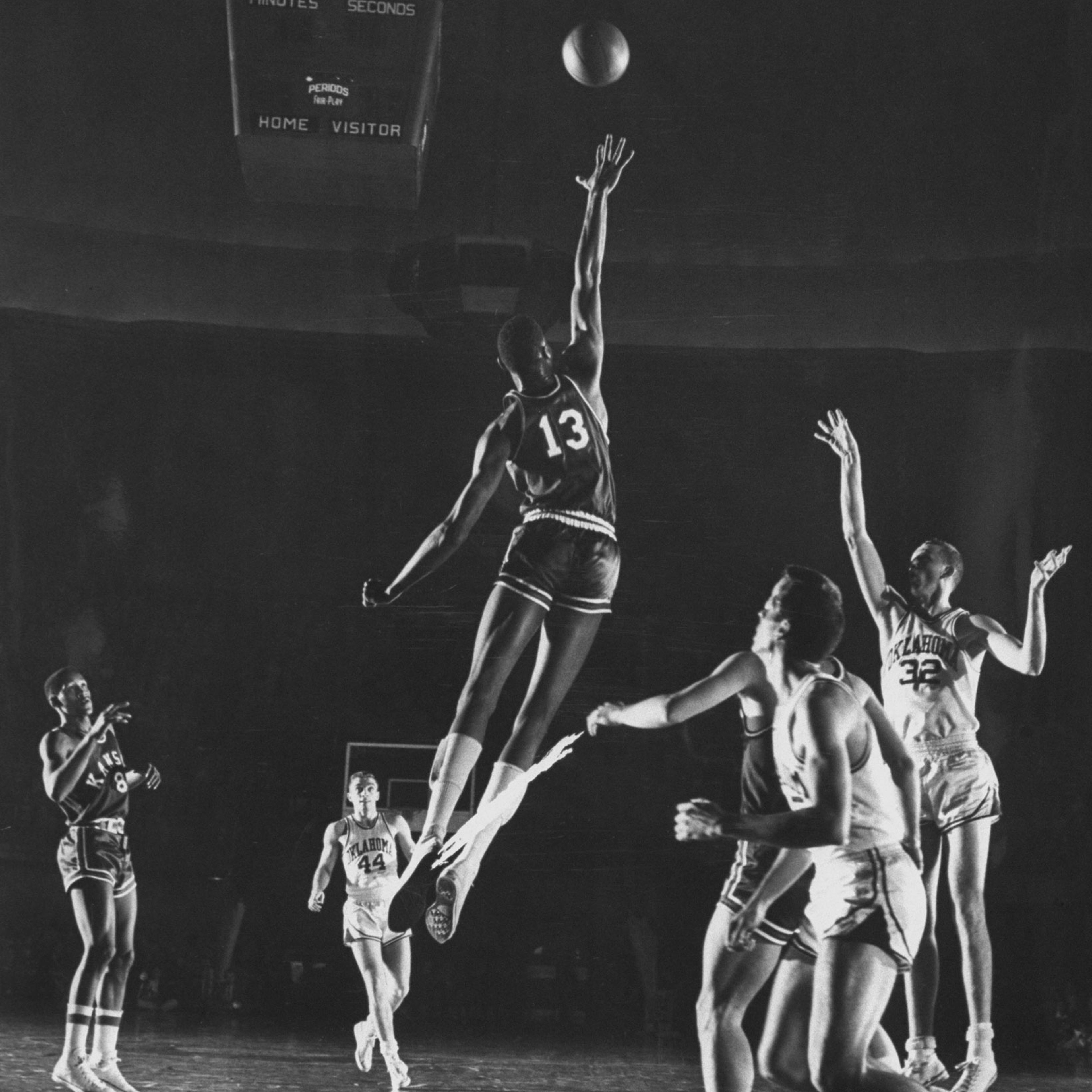 University of Kansas basketball player Wilt Chamberlain, 1957.