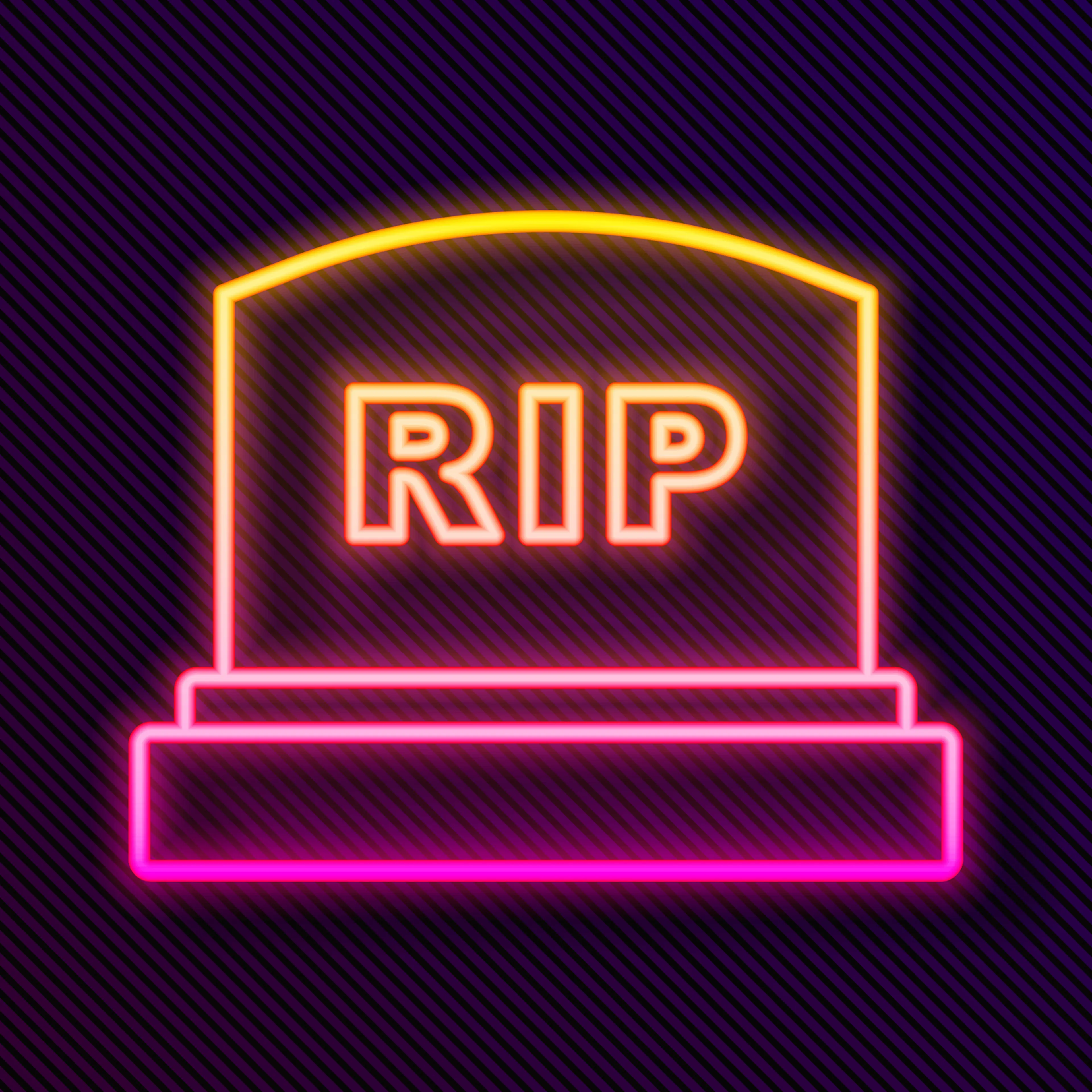 Glowing neon line tombstone with RIP written on it