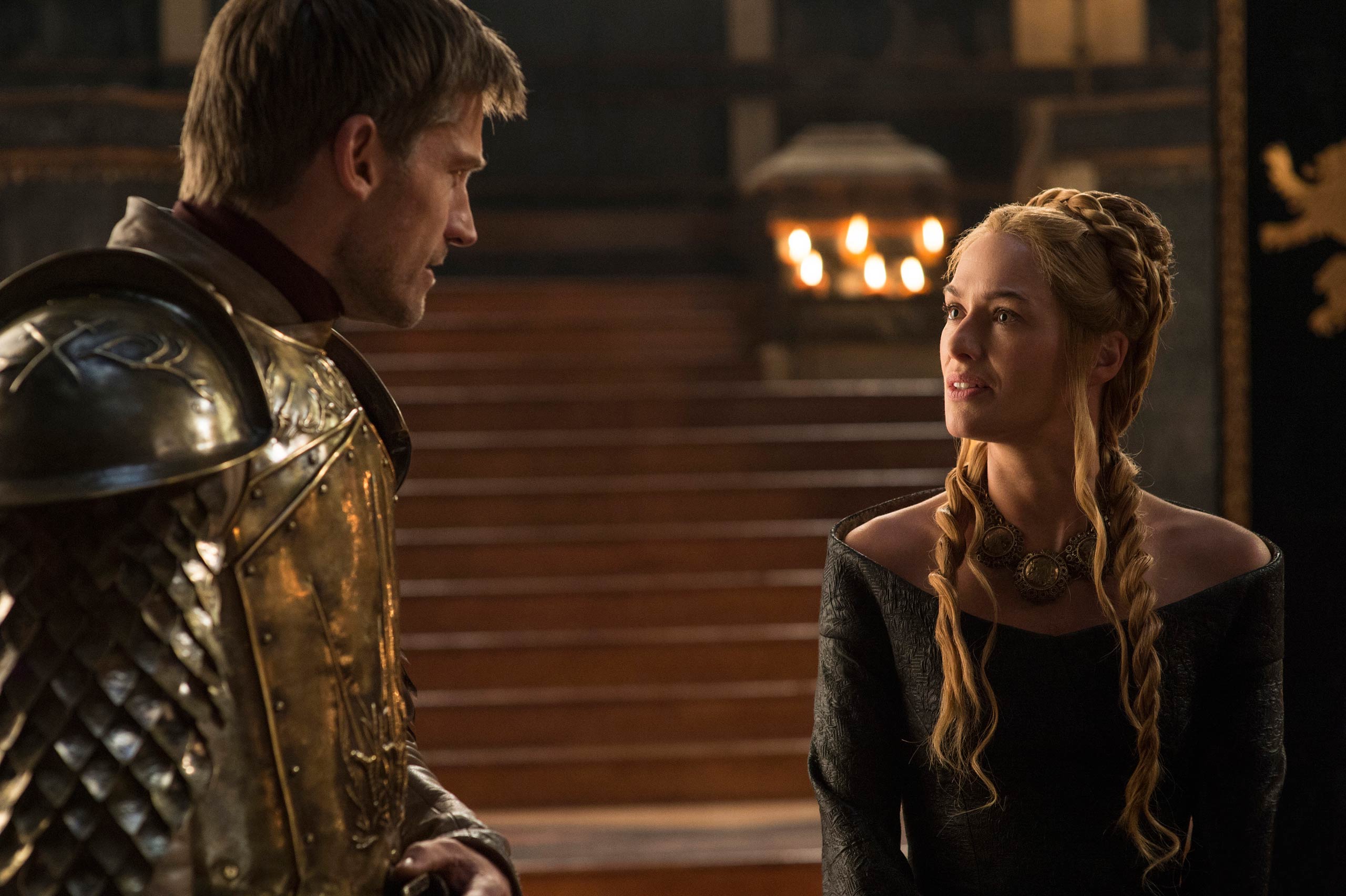Nikolaj Coster-Waldau as Jaime Lannister and Lena Headey as Cersei Lannister.