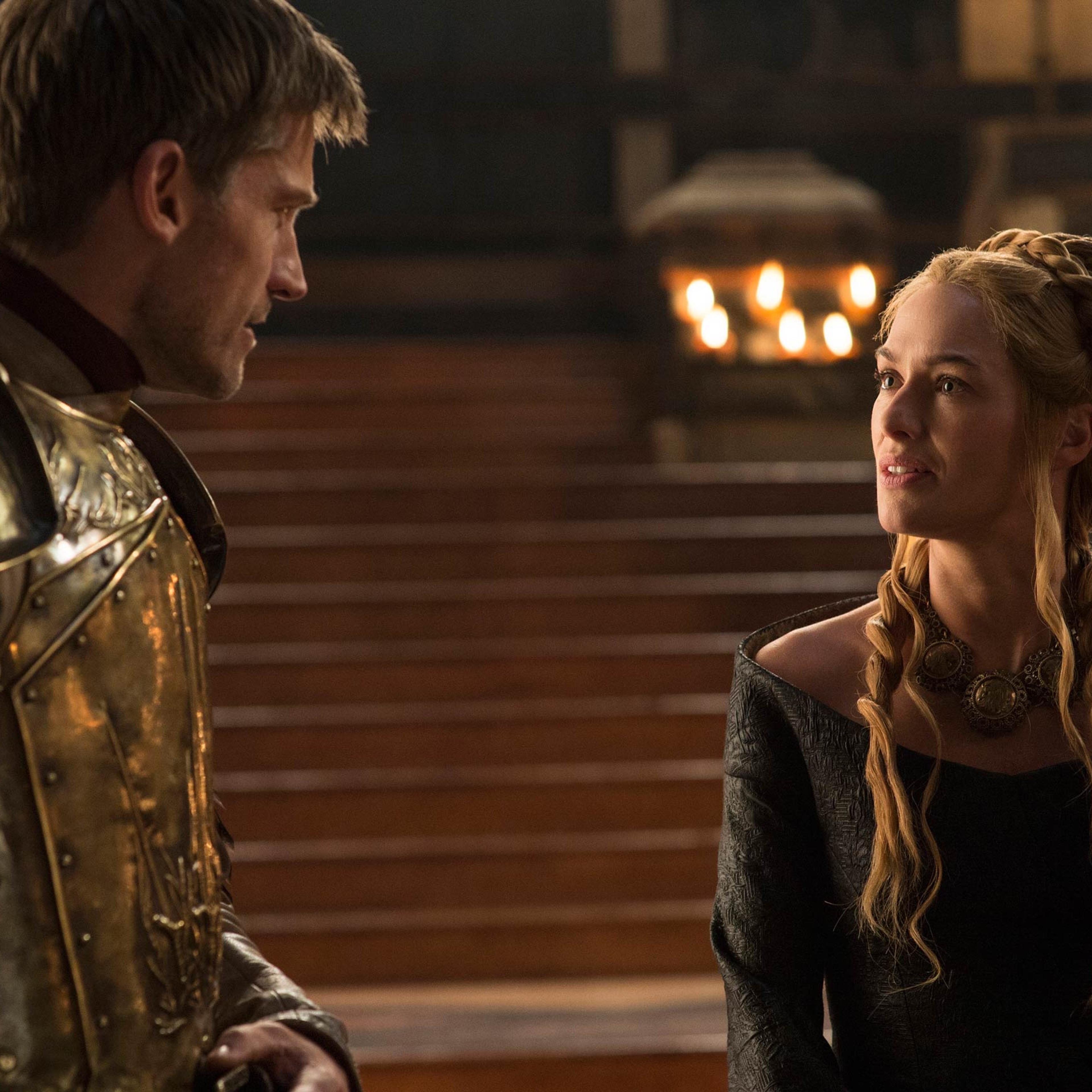 Nikolaj Coster-Waldau as Jaime Lannister and Lena Headey as Cersei Lannister.