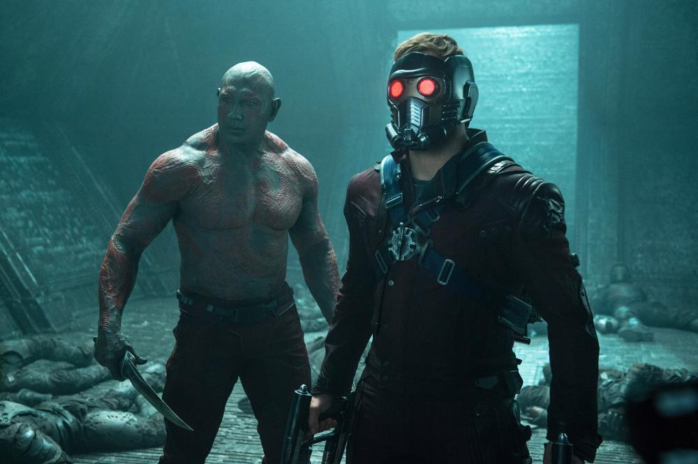 GUARDIANS OF THE GALAXY, from left: Dave Bautista, Chris Pratt, 2014.