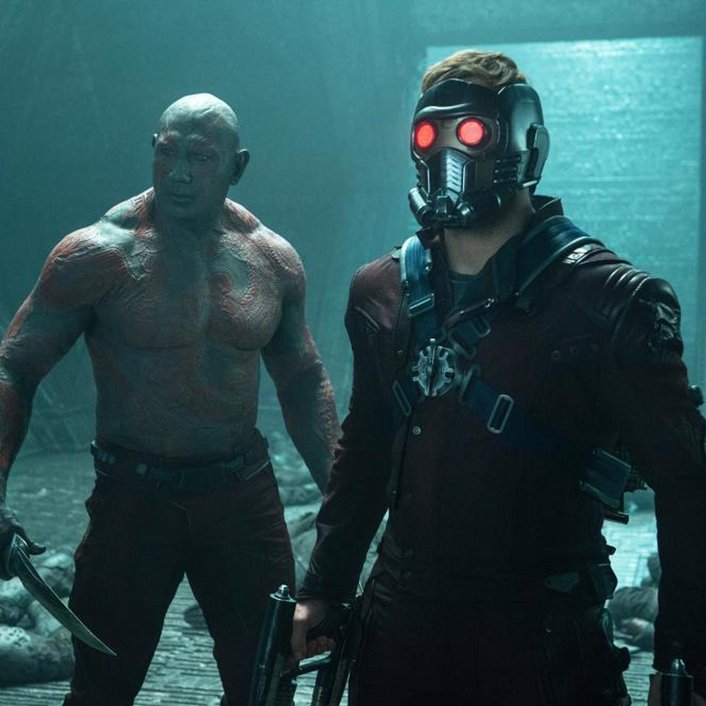 GUARDIANS OF THE GALAXY, from left: Dave Bautista, Chris Pratt, 2014.