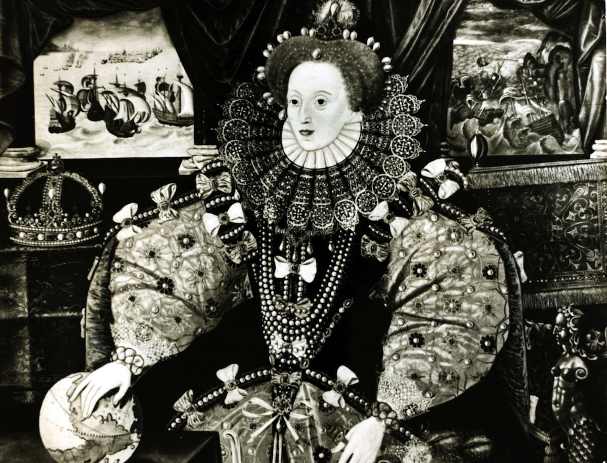 History Personalities. English Royalty. pic: circa 1590. This illustration shows Queen Elizabeth I depicted as ruler of the world. Queen Elizabeth I (1533-1603) who reigned from 1558-1603 was one of England's greatest monarchs, inheriting a country in de
