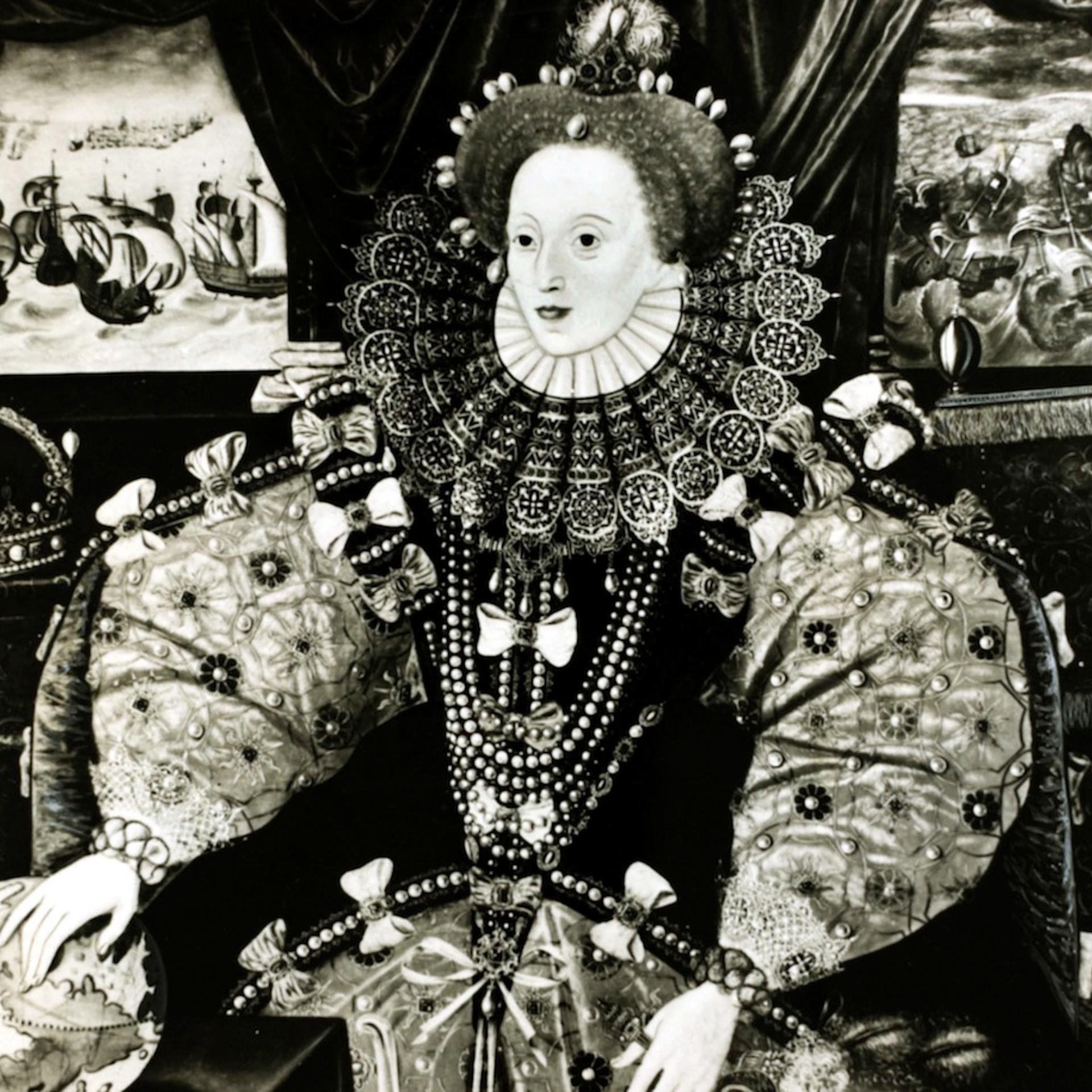 History Personalities. English Royalty. pic: circa 1590. This illustration shows Queen Elizabeth I depicted as ruler of the world. Queen Elizabeth I (1533-1603) who reigned from 1558-1603 was one of England's greatest monarchs, inheriting a country in de