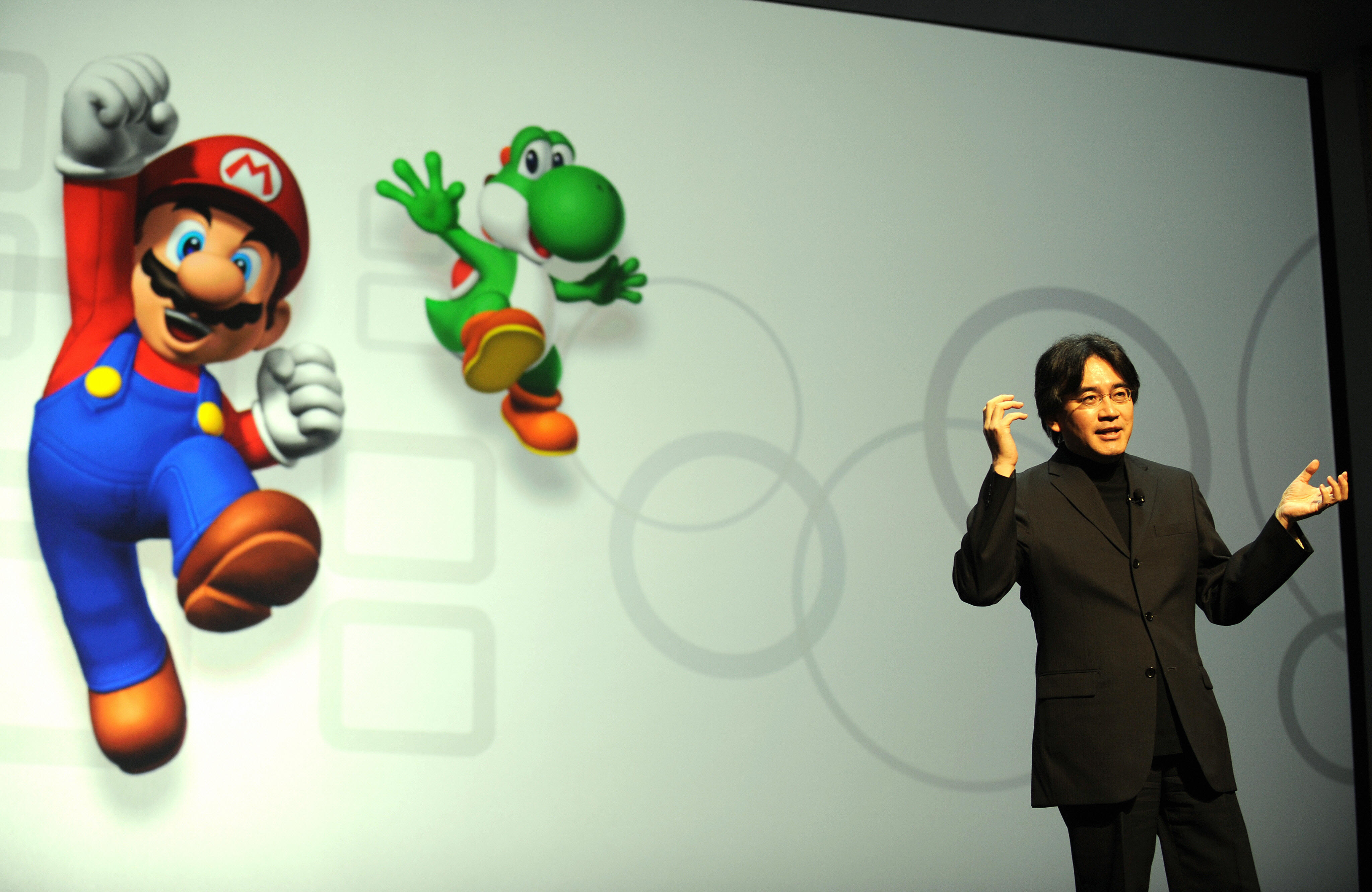 Satoru Iwata, President of Nintendo, delivers a speech during the Nintendo E3 media briefing at the Kodak Theater in Hollywood, California, on July 15, 2008.
