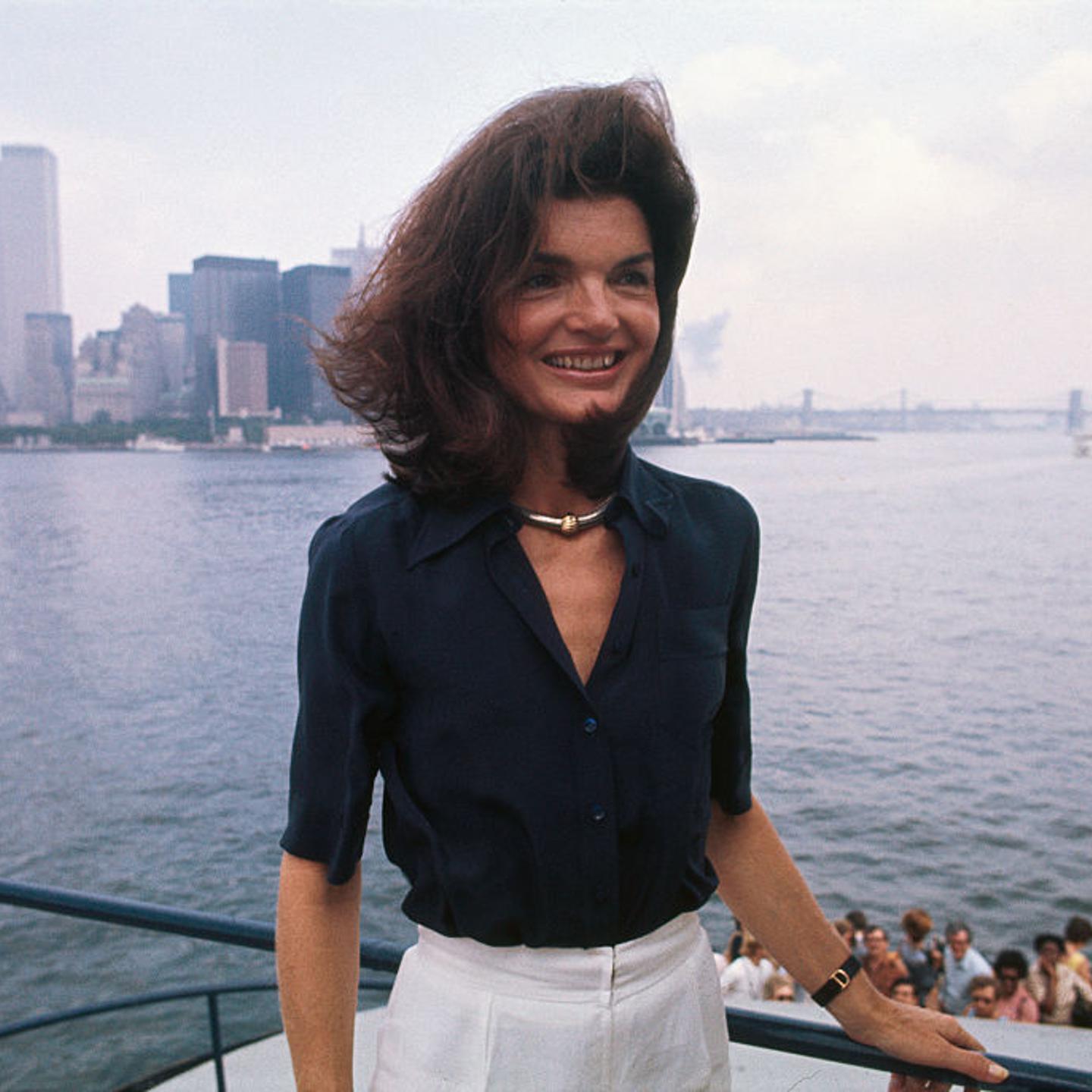 Jacqueline Kennedy Onassis Posing Outside Near Water