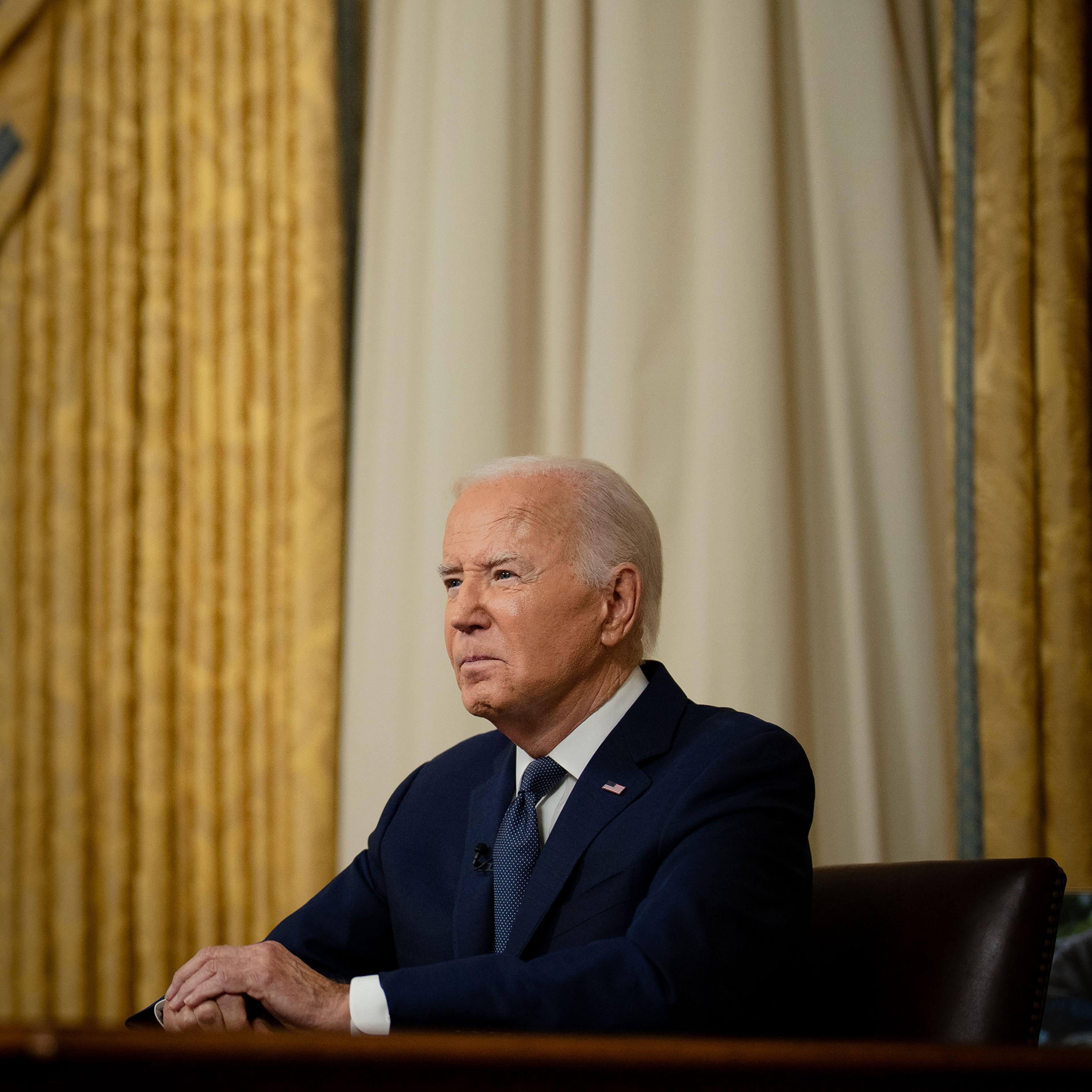 President Joe Biden delivers a televised address from the Oval Office on July 14, 2024.