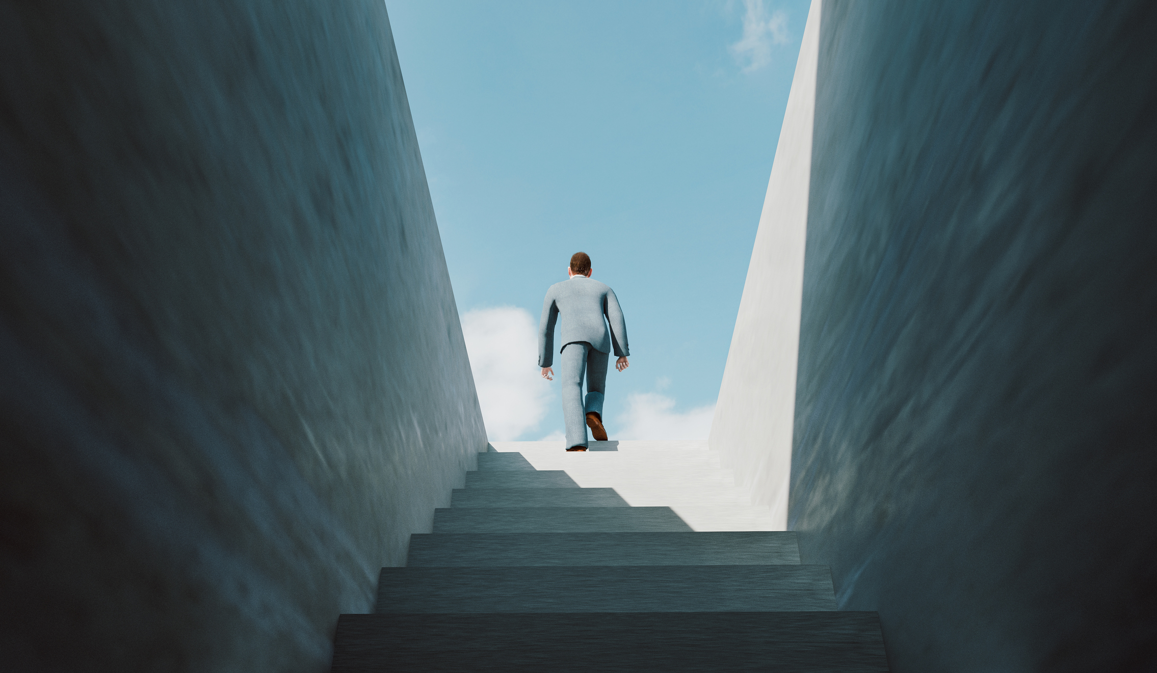 Man walks the ladder of success and reaches the top